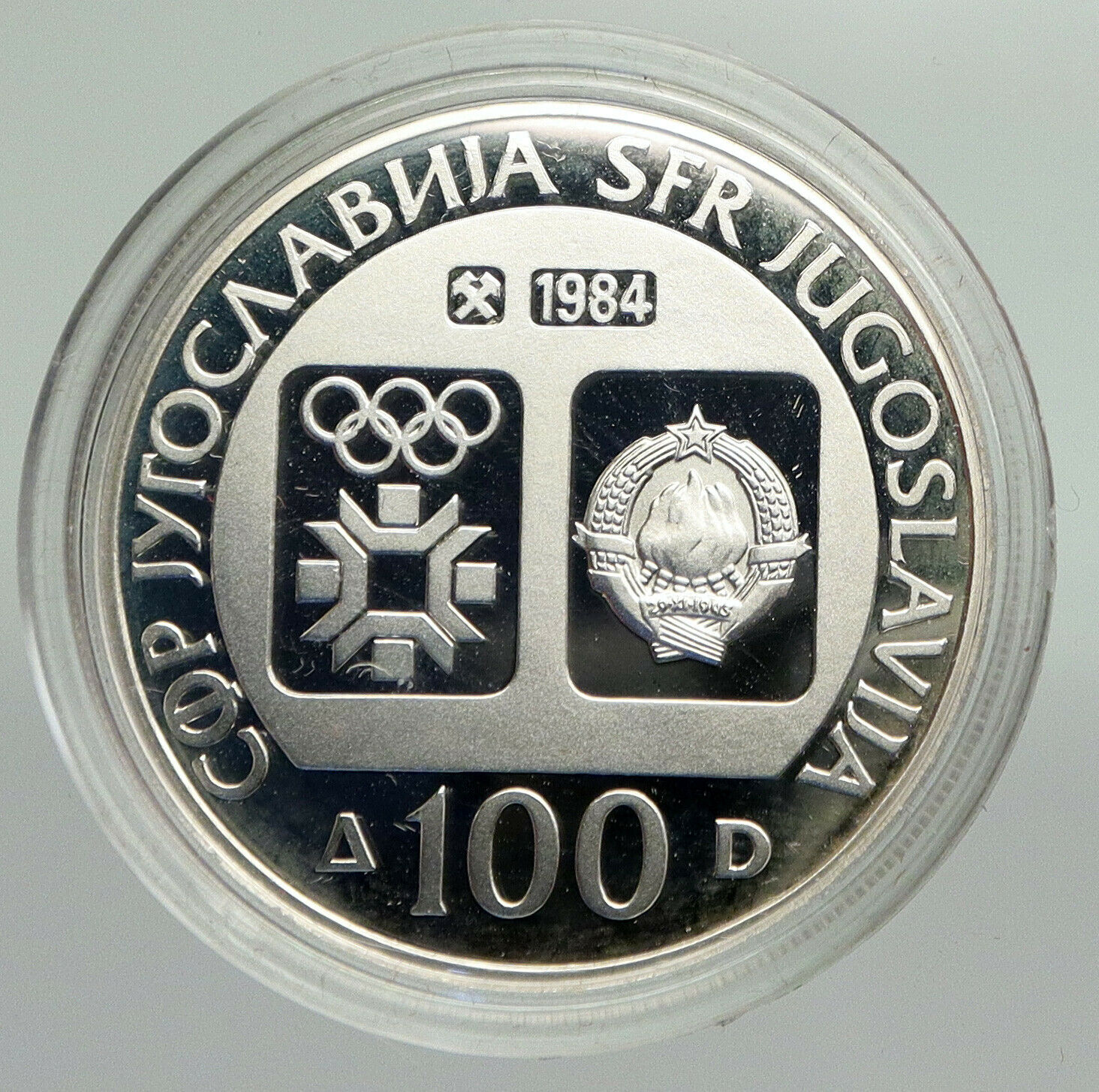 1984 YUGOSLAVIA Sarajevo XIV Olympics SPEED SKATING PROOF Silver 100 Coin i92328