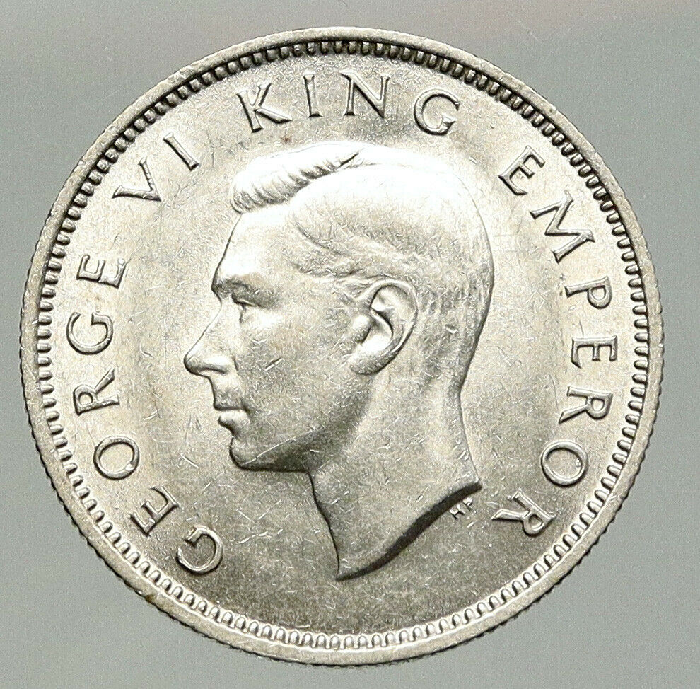 1943 NEW ZEALAND UK GEORGE VI Native Maori Warrior Silver Shilling Coin i92471