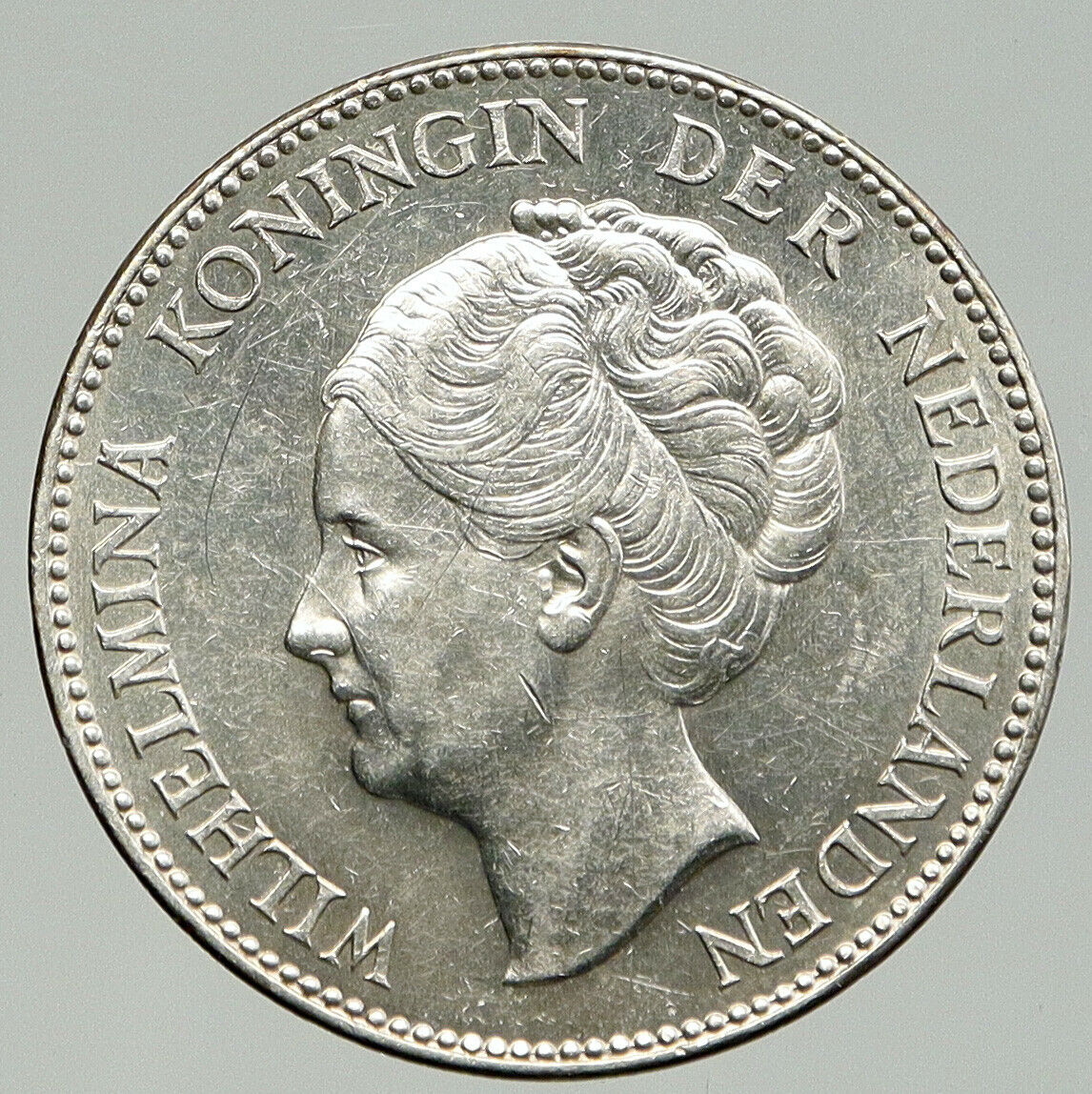 1940 Netherlands Kingdom w Queen WILHELMINA VINTAGE Silver 1 Gulden Coin i92469