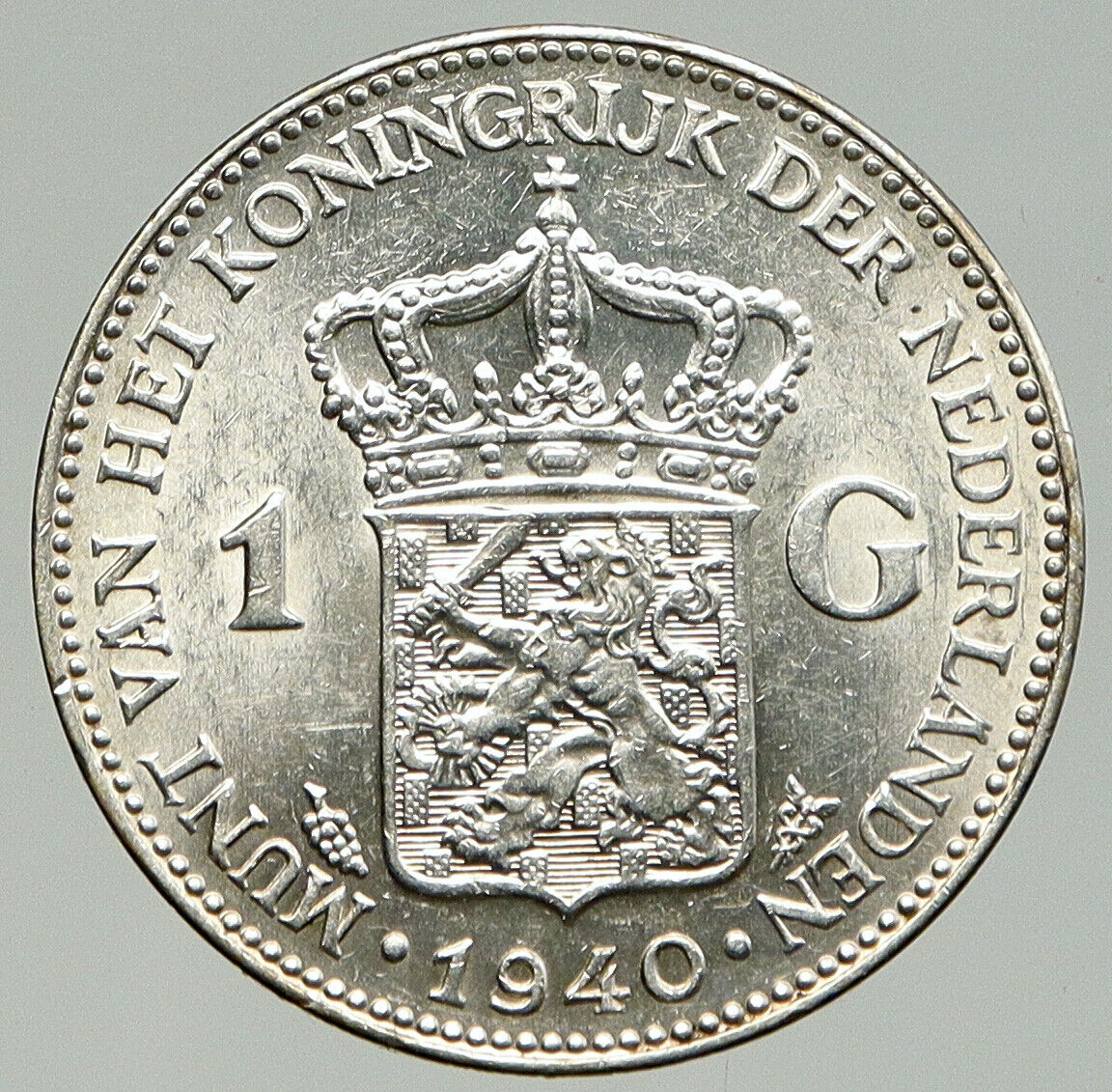 1940 Netherlands Kingdom w Queen WILHELMINA VINTAGE Silver 1 Gulden Coin i92469