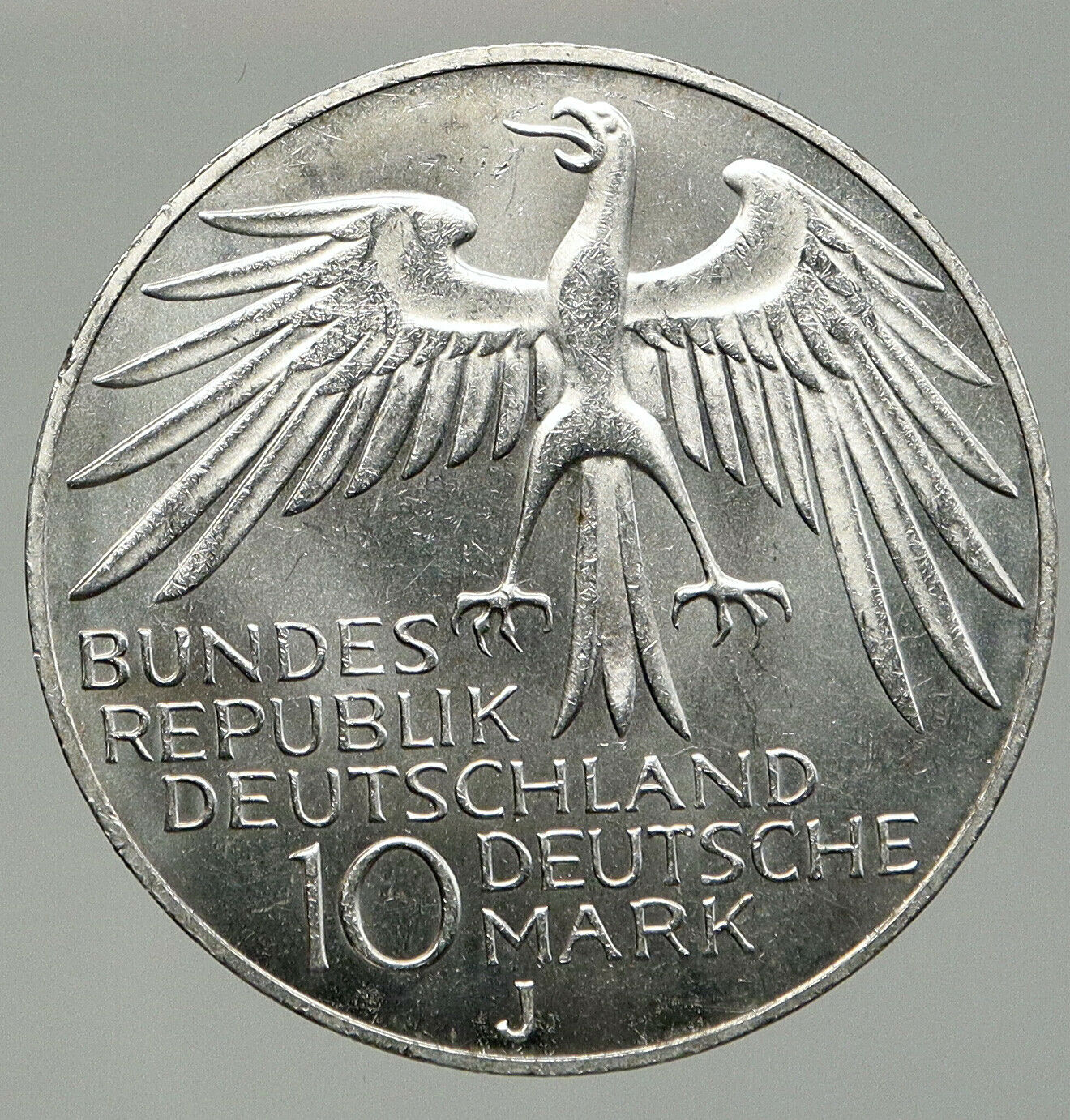 1972 J Germany Munich Summer Olympics Stadium VINTAGE 10 Mark Silver Coin i92437