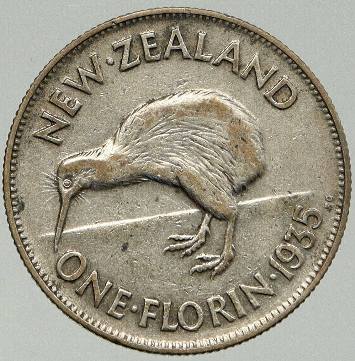 1935 NEW ZEALAND under UK King George V Silver Florin Coin w KIWI BIRD i92422