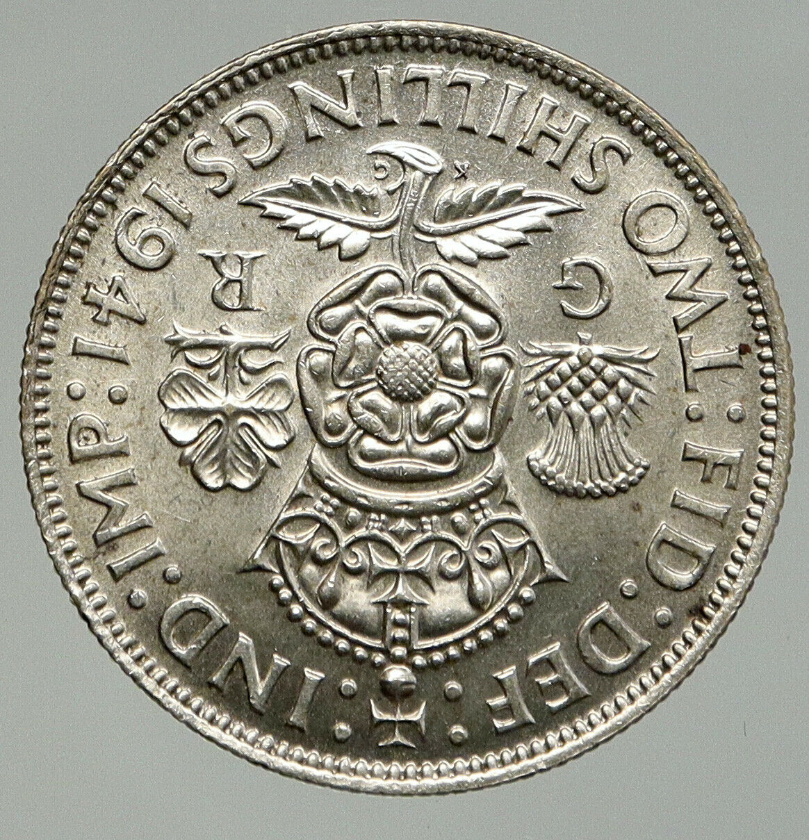 1941 United Kingdom UK Great Britain GEORGE VI w Crown Silver Florin Coin i92413