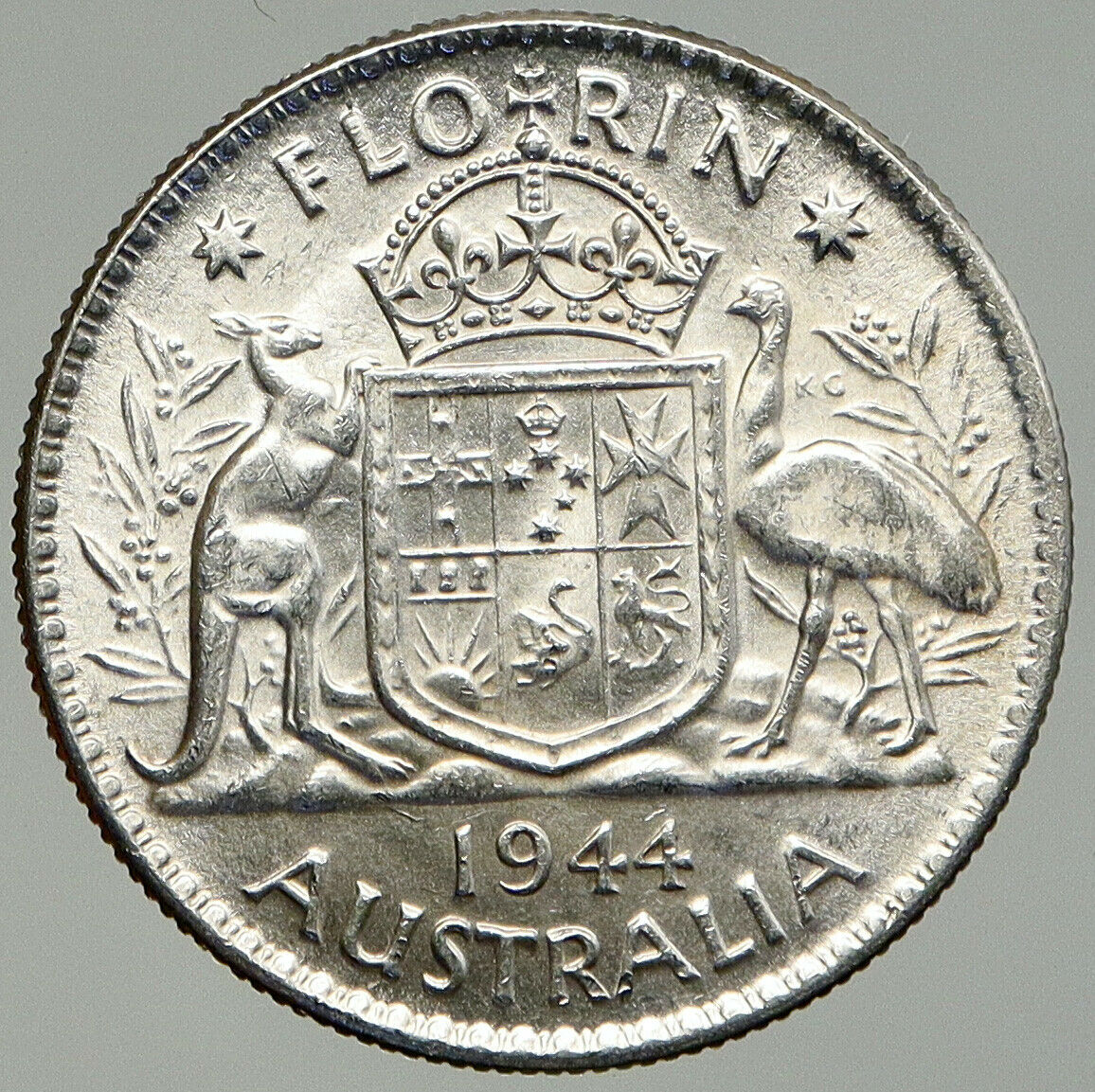 1944 AUSTRALIA King George VI Kangaroos VINTAGE Large Silver Florin Coin i92418