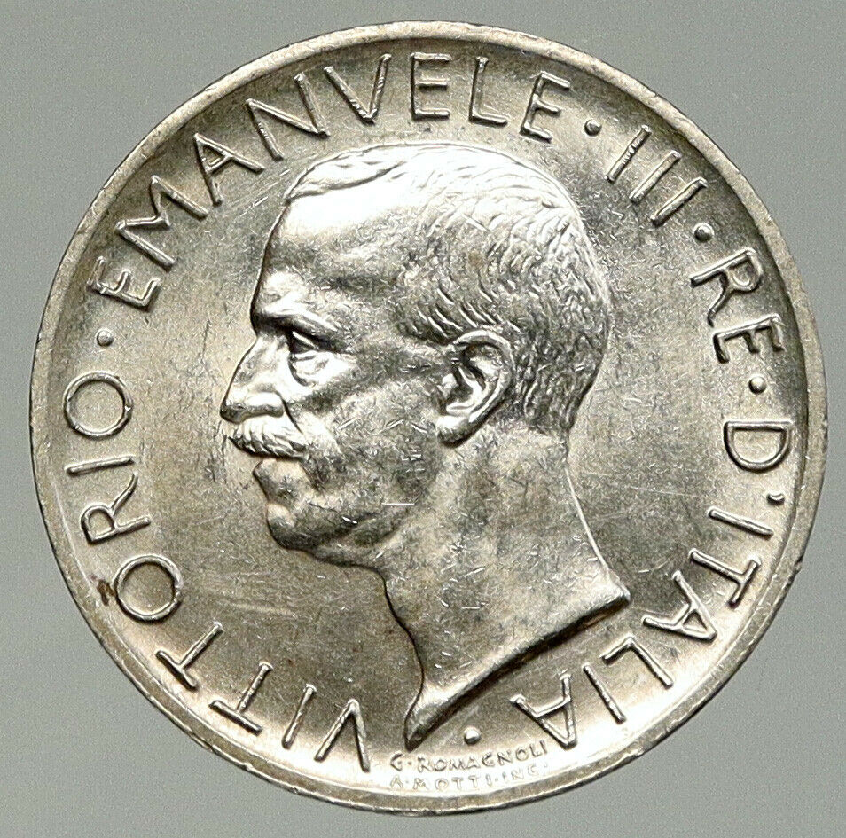 1929 ITALY King Victor Emmanuel III OLD Silver 5 Lire Italian Coin EAGLE i92441