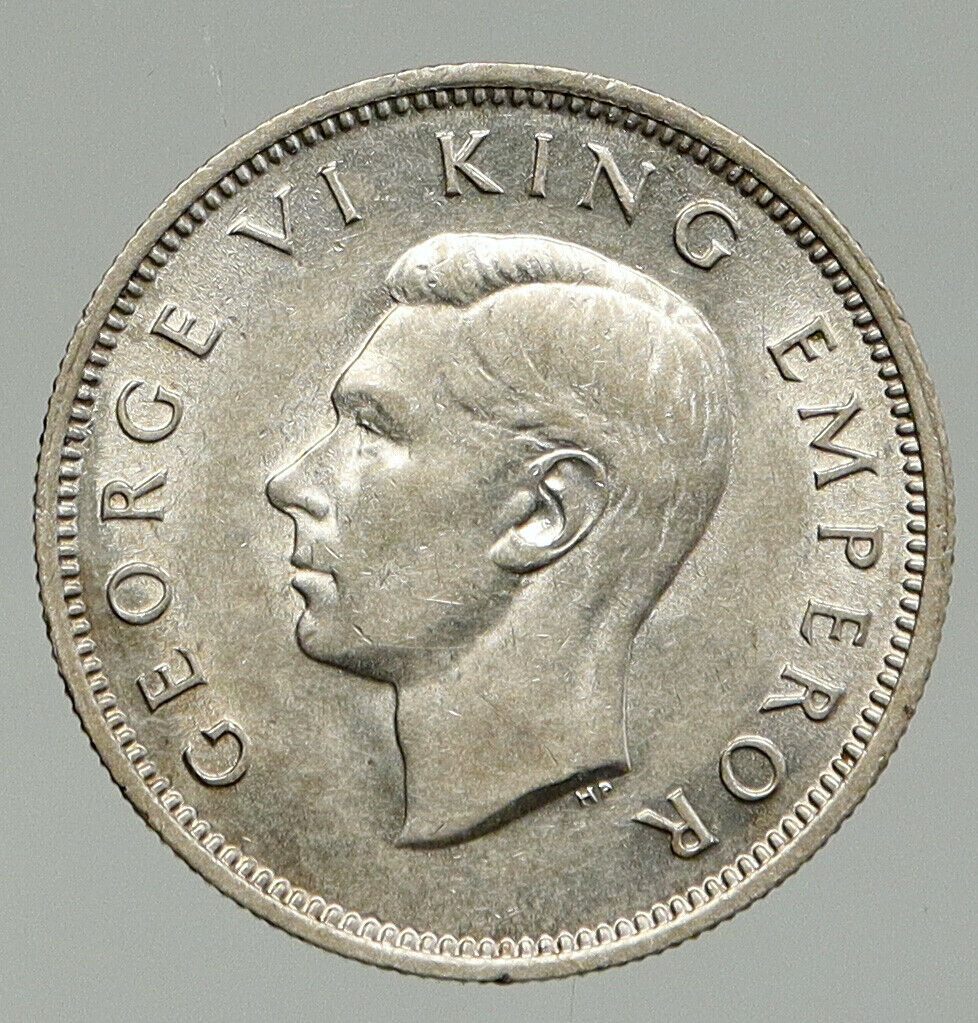 1943 NEW ZEALAND UK GEORGE VI Native Maori Warrior Silver Shilling Coin i92427