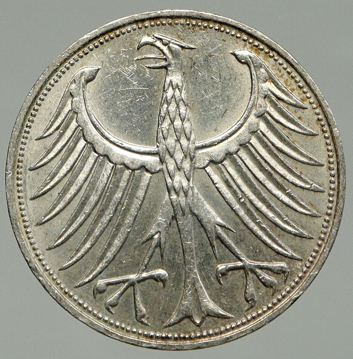 1970 J GERMANY Large Vintage Genuine Eagle OLD German Silver 5 Mark Coin i92424