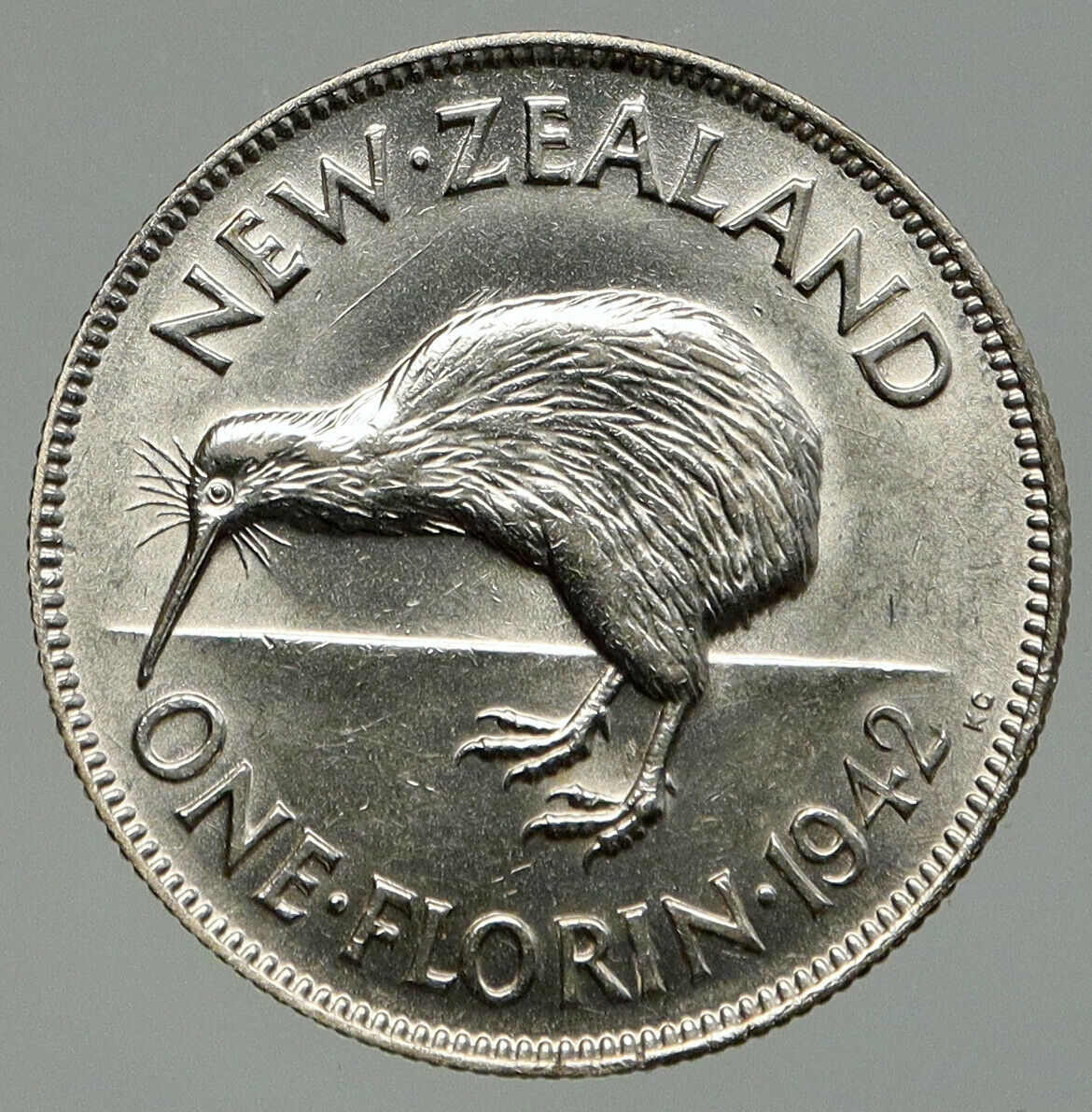 1942 NEW ZEALAND under UK King George V Silver Florin Coin w KIWI BIRD i92391