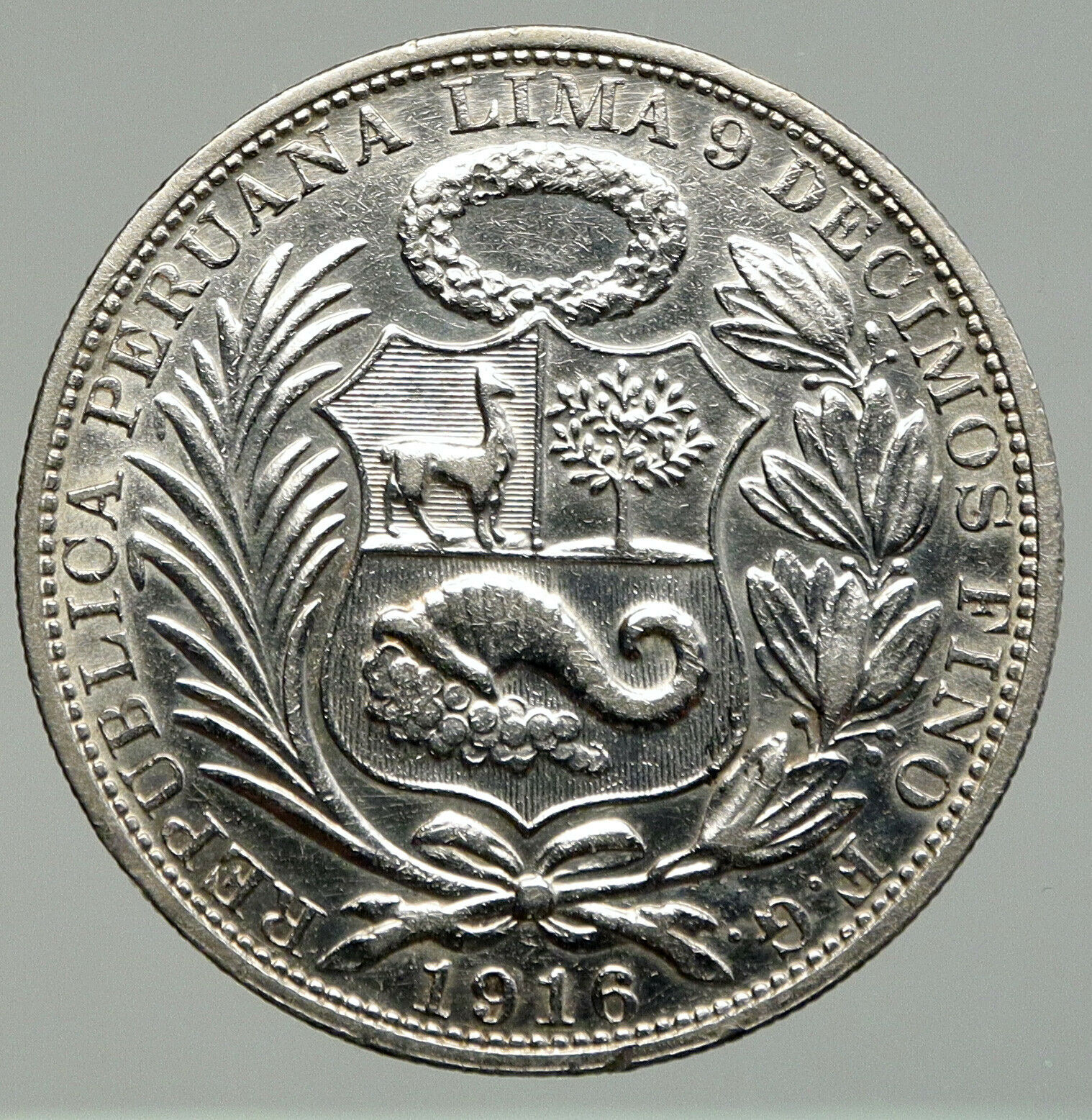 1916 PERU South America 1 SOL Antique BIG Original Silver Peruvian Coin i92398