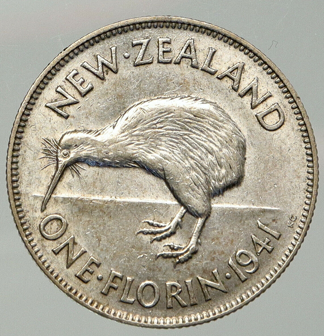 1941 NEW ZEALAND under UK King George VI Silver Florin Coin w KIWI BIRD i92625