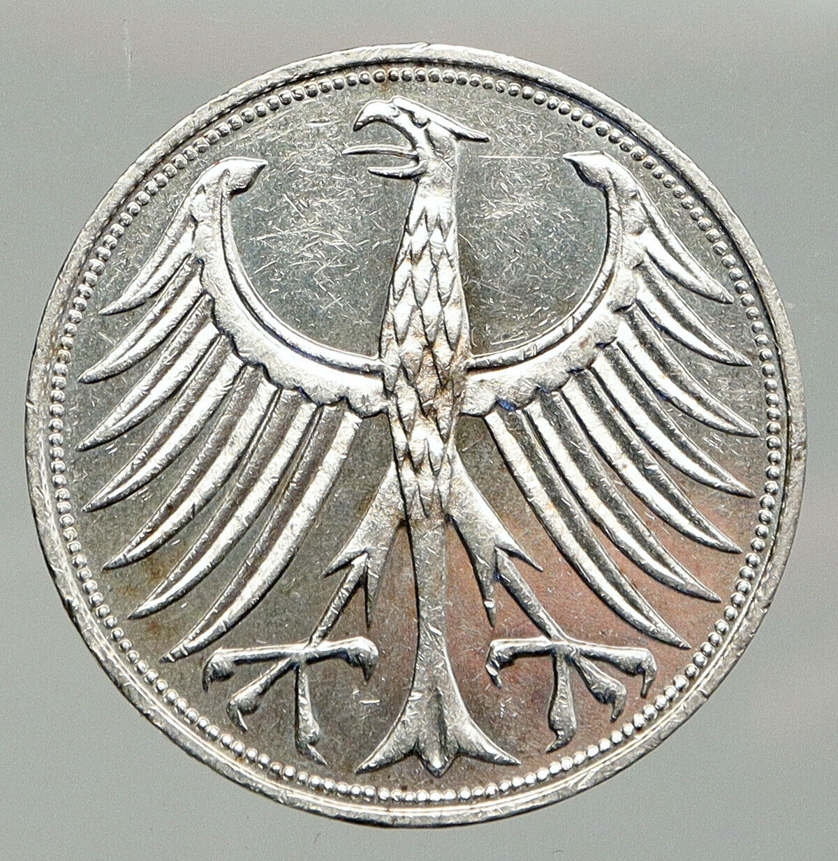 1972 J GERMANY Vintage Winged Eagle OLD German Large 5 Mark Silver Coin i92622