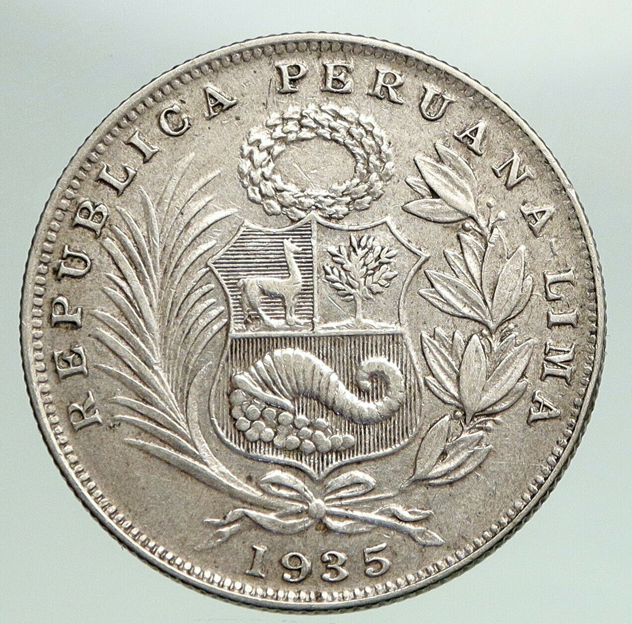 1935 PERU South America w LIBERTY Peruvian Antique Silver 1/2 Sol Coin i92175