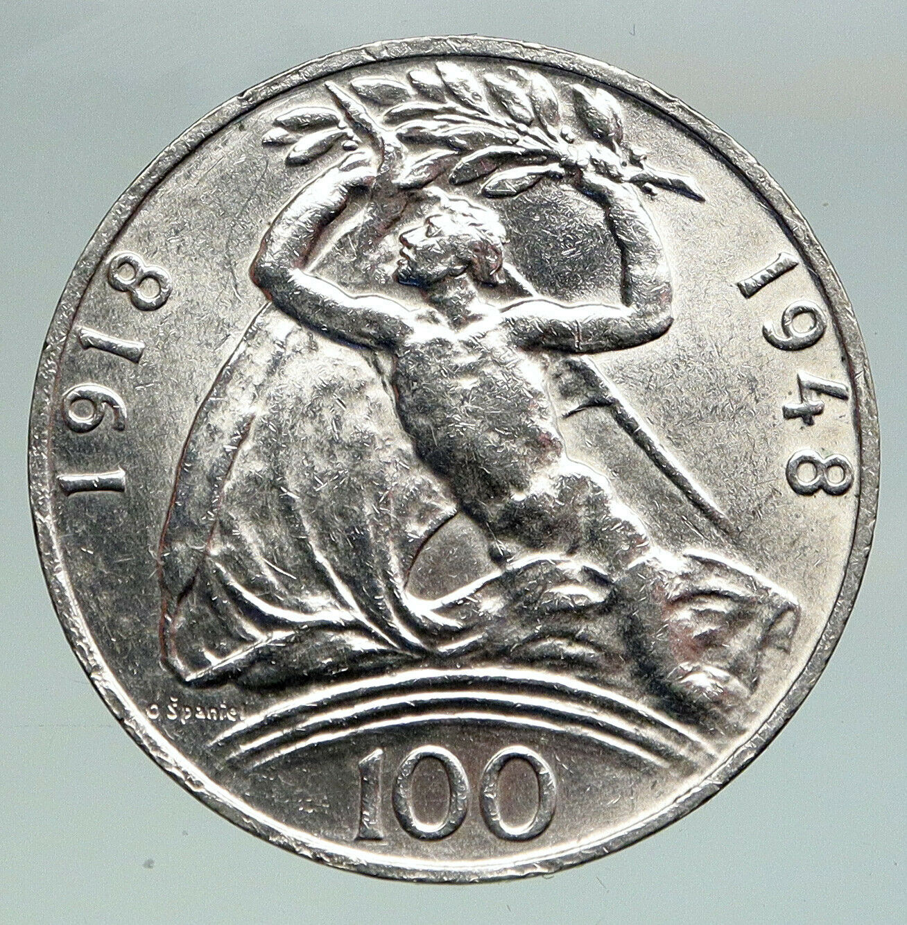 1948 CZECH REPUBLIC Czechoslovakia INDEPENDENCE Silver 100 Korona Coin i92156