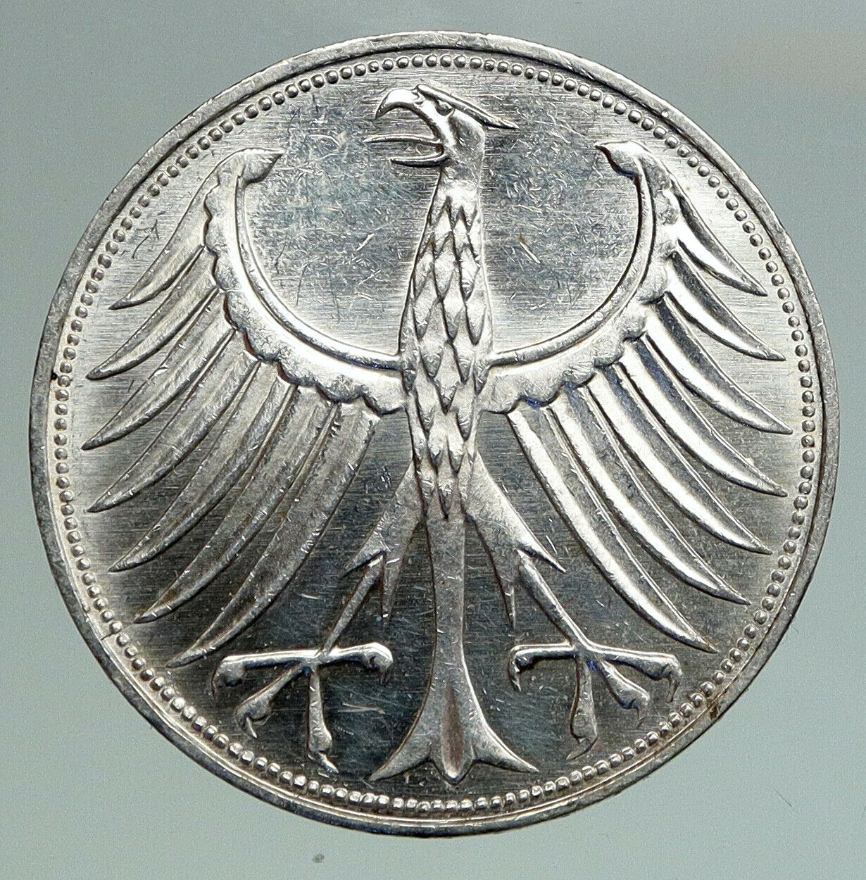 1969 G GERMANY Large 5 Mark Silver Vintage OLD Genuine Eagle German Coin i92155