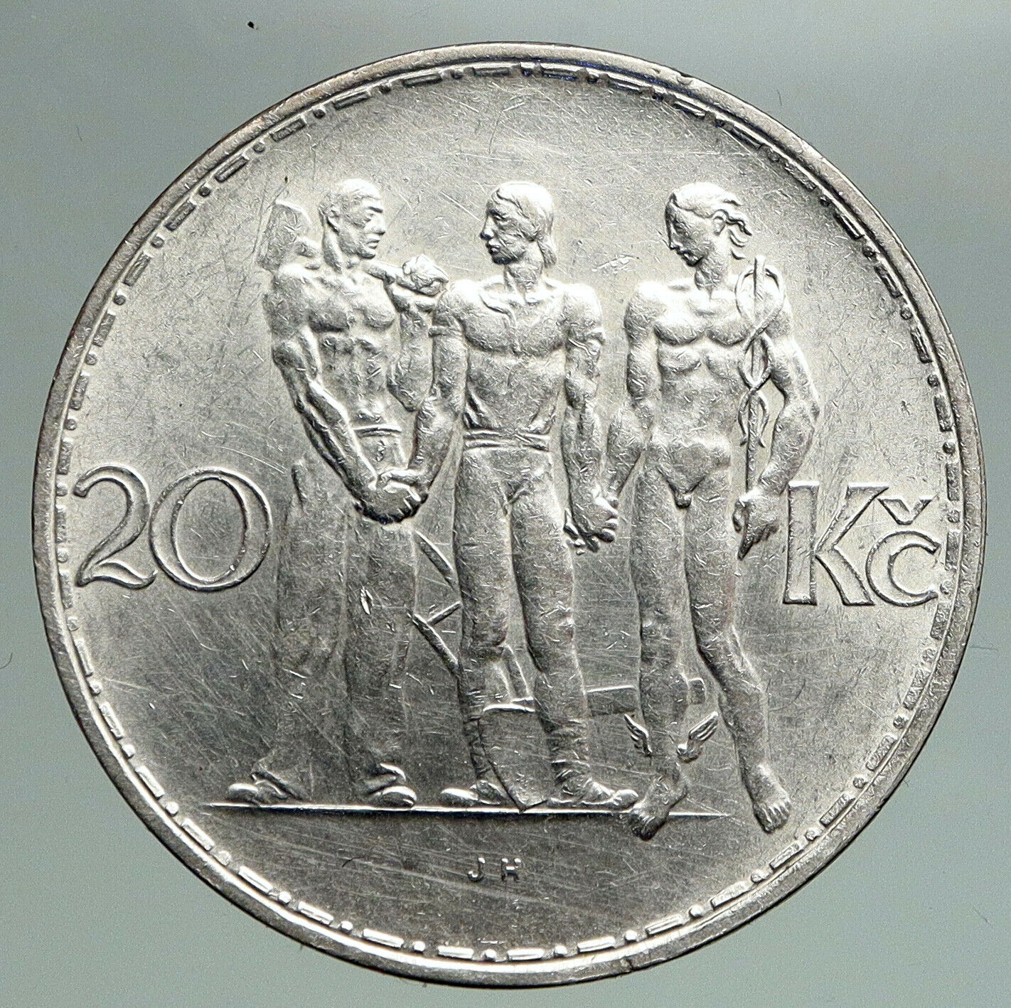 1934 CZECHOSLOVAKIA Industry Agriculture Business Silver 20 Korun Coin i92170