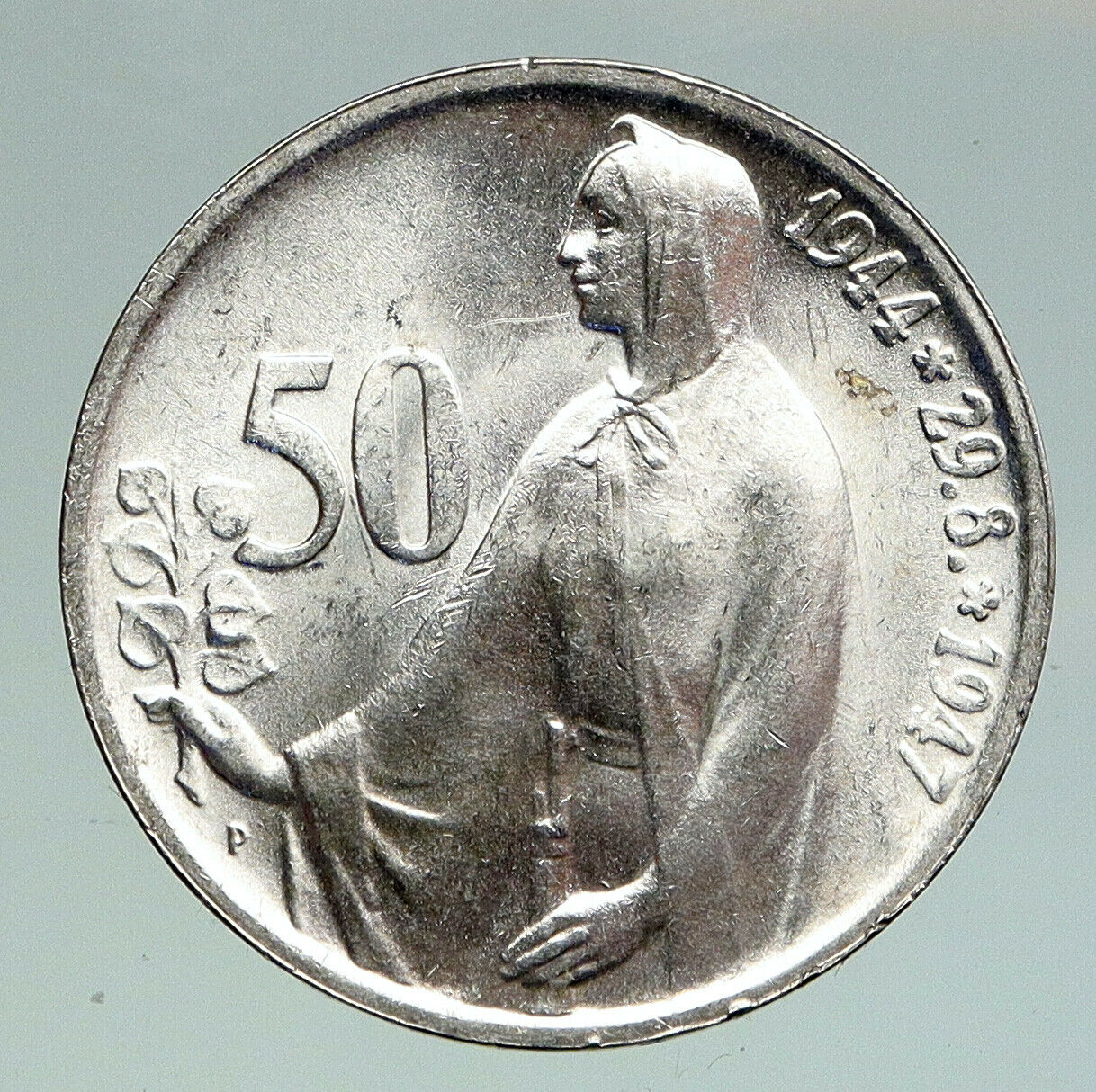 1947 CZECHOSLOVAKIA Czech Lion & Female VINTAGE OLD Silver 50 Korun Coin i92158