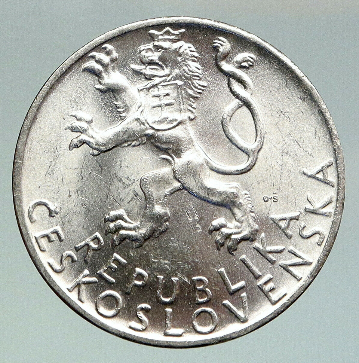 1947 CZECHOSLOVAKIA Czech Lion & Female VINTAGE OLD Silver 50 Korun Coin i92158