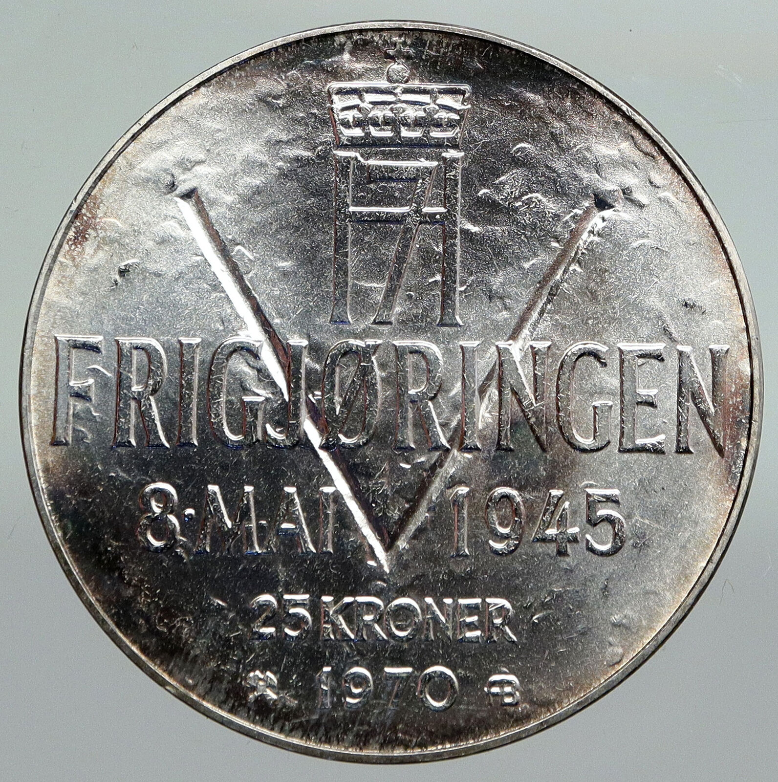 1970 NORWAY KING Olav V Haakon VII Norwegian 25 KR Silver 25 Kronor Coin i92307