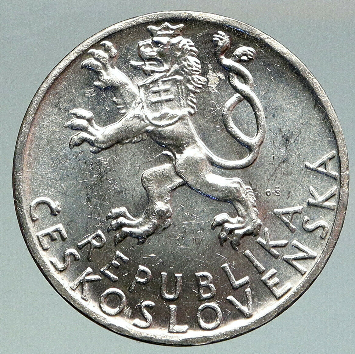 1947 CZECHOSLOVAKIA Czech Lion & Female VINTAGE OLD Silver 50 Korun Coin i92157