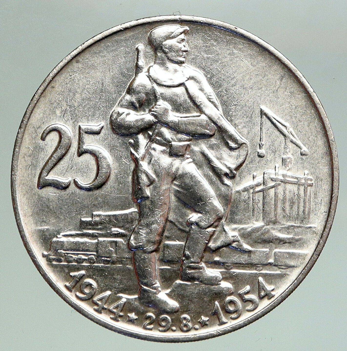 1954 CZECHOSLOVAKIA Slovak Uprising Antique VINTAGE Silver 25 Korun Coin i92179