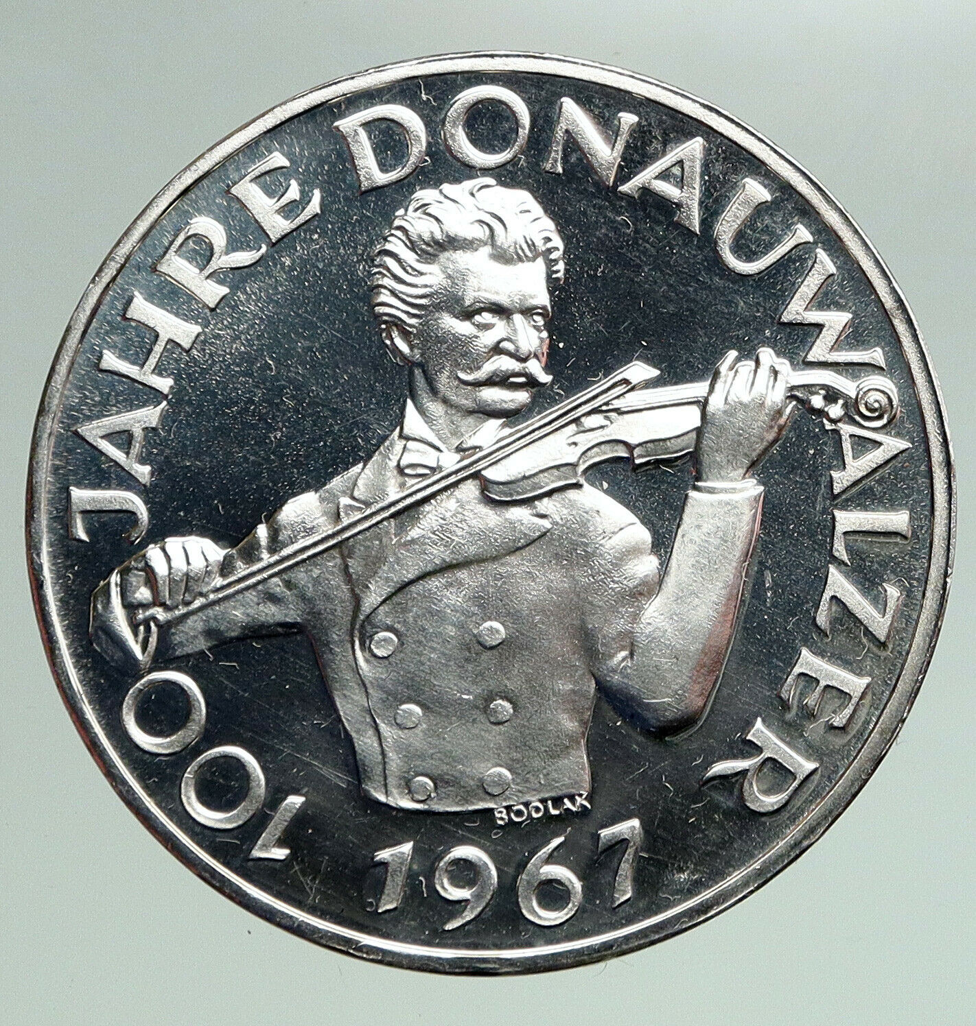 1967 AUSTRIA Blue Danube Waltz Violin VINTAGE OLD Silver 50 Shilling Coin i92176