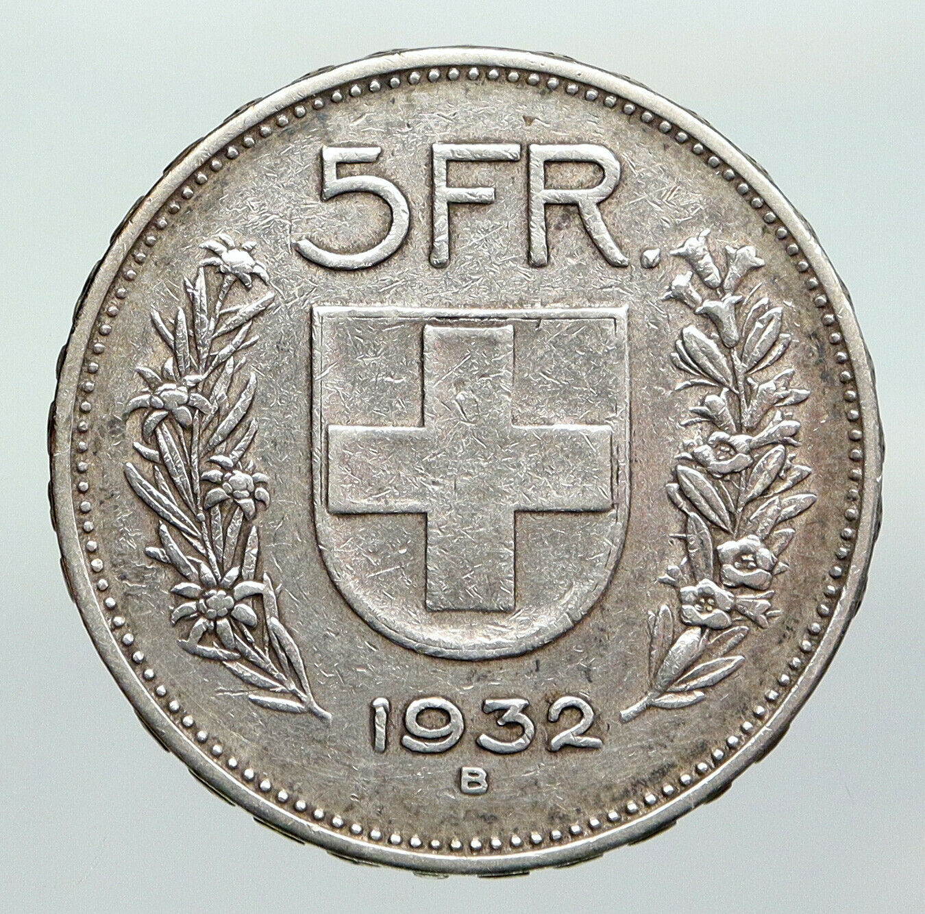 1932 B Switzerland Founding HERO WILLIAM TELL 5 Francs Silver Swiss Coin i92296