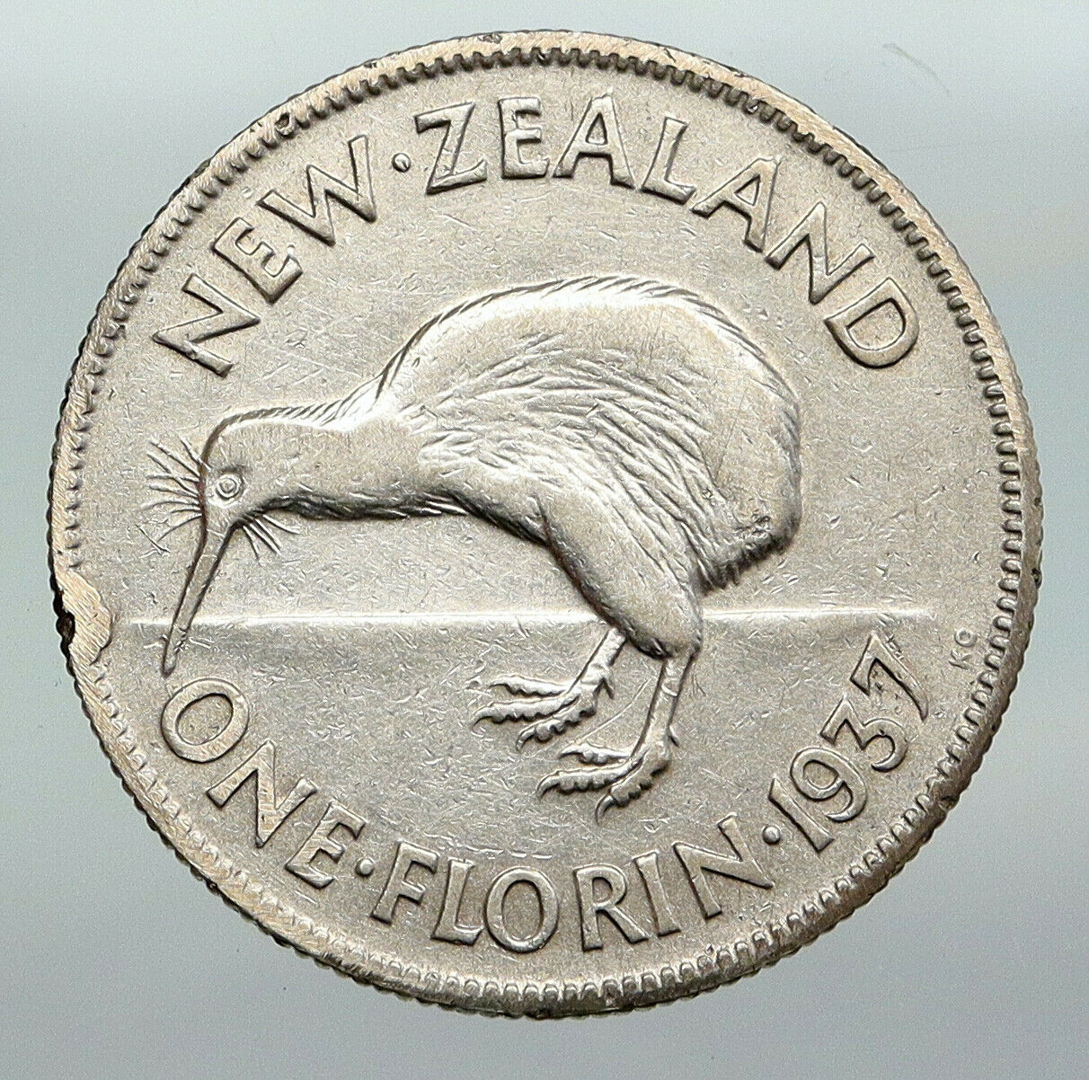 1937 NEW ZEALAND under UK King George V Silver Florin Coin w KIWI BIRD i92292