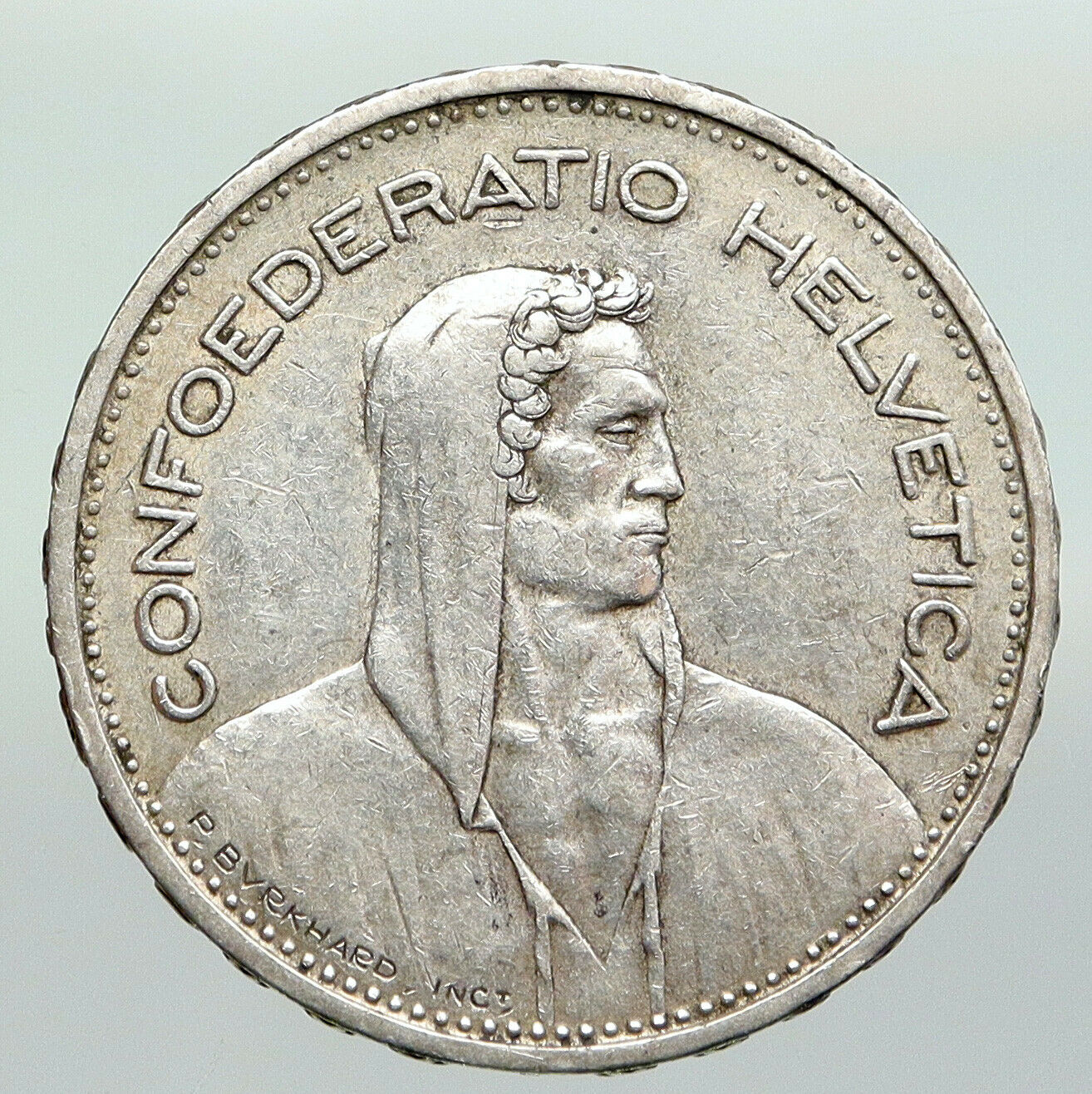 1933 B Switzerland Founding HERO WILLIAM TELL 5 Francs Silver Swiss Coin i92302