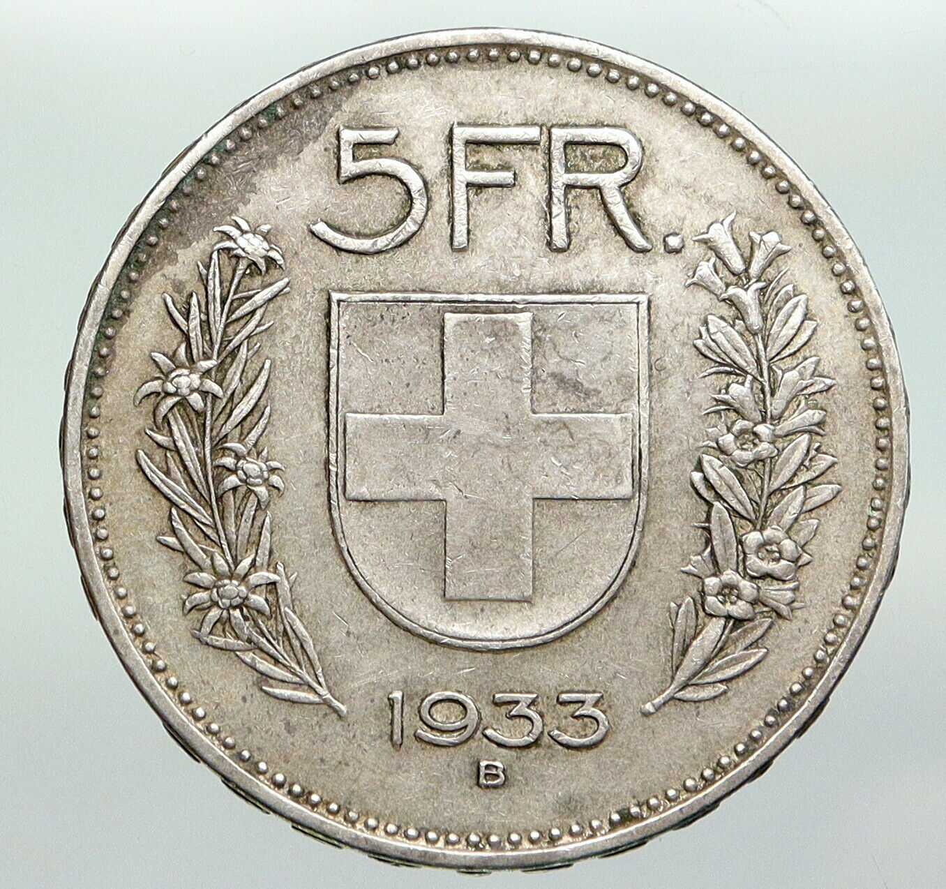 1933 B Switzerland Founding HERO WILLIAM TELL 5 Francs Silver Swiss Coin i92302