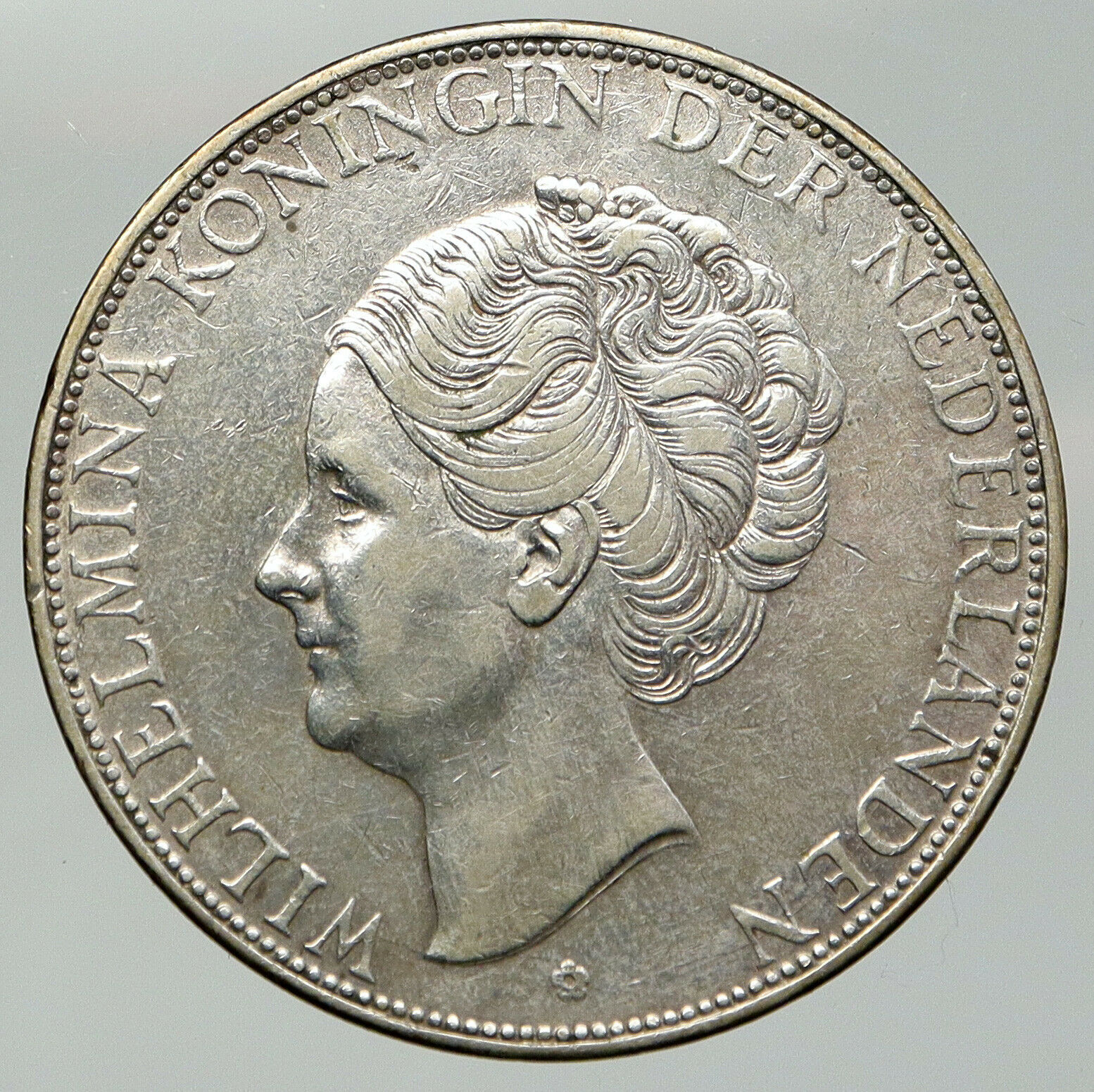 1933 Netherlands Kingdom Queen WILHELMINA 2 1/2 Gulden BIG Silver Coin i92112