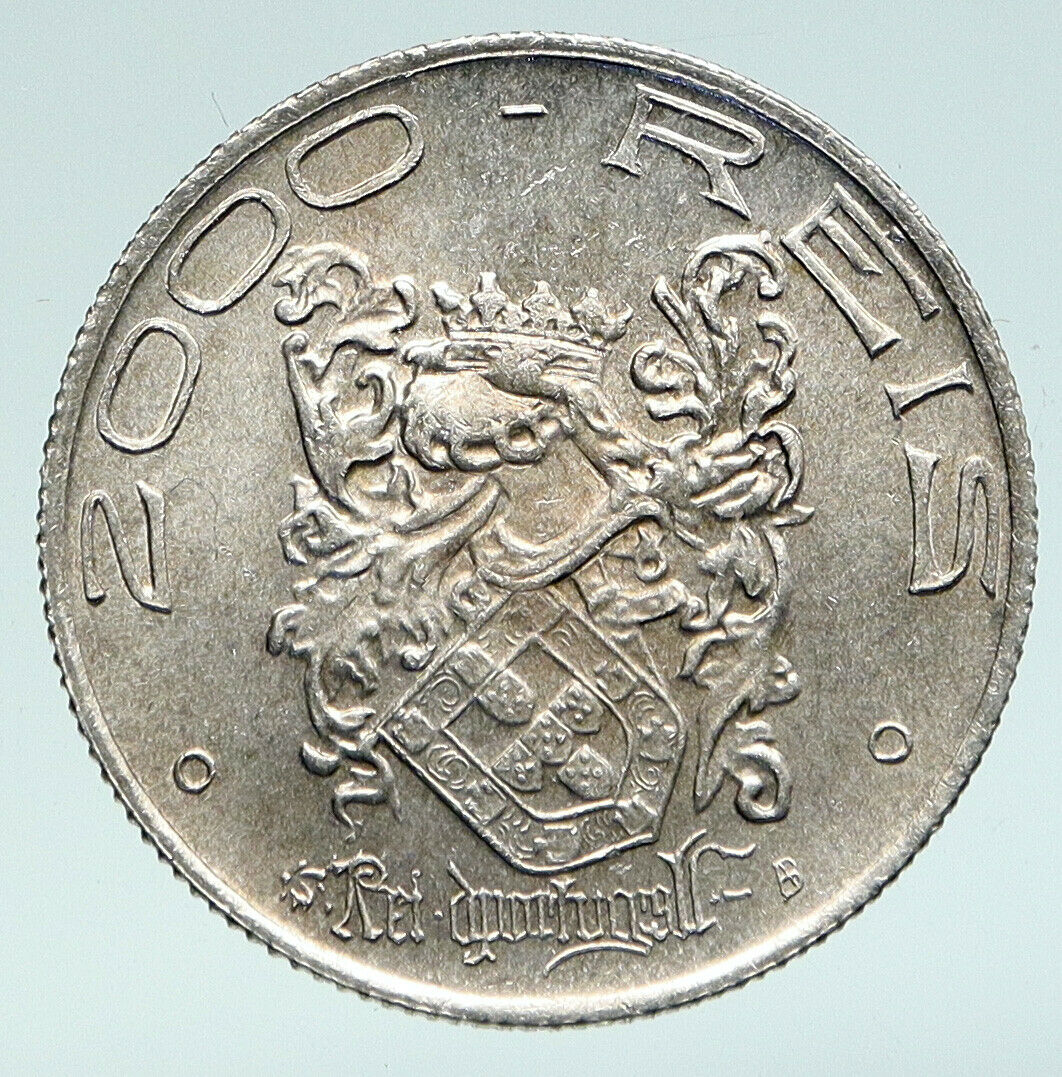 1932 BRAZIL 400th Ann Colonization JOAO III ANTIQUE Silver 2000 Reis Coin i91089