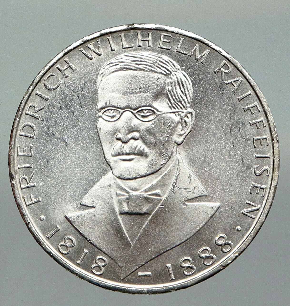 1968 J GERMANY Credit Union Friedrich Wilhelm Raiffeisen VINTAGE 5Mk Coin i92300