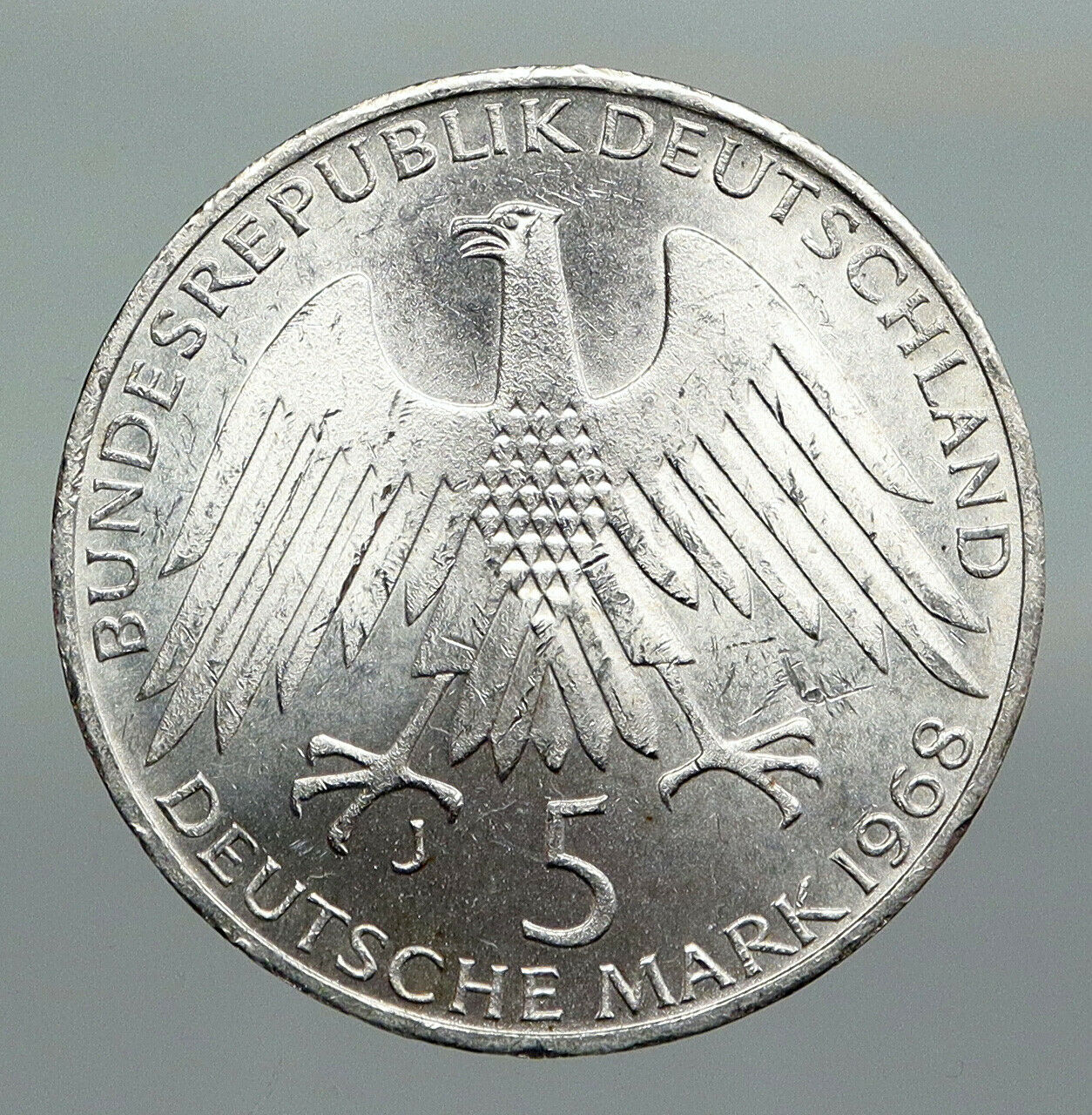 1968 J GERMANY Credit Union Friedrich Wilhelm Raiffeisen VINTAGE 5Mk Coin i92300