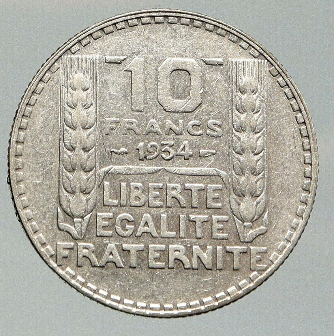 1934 FRANCE Vintage Mariane OLD French MOTTO Silver 10 Francs French Coin i92107