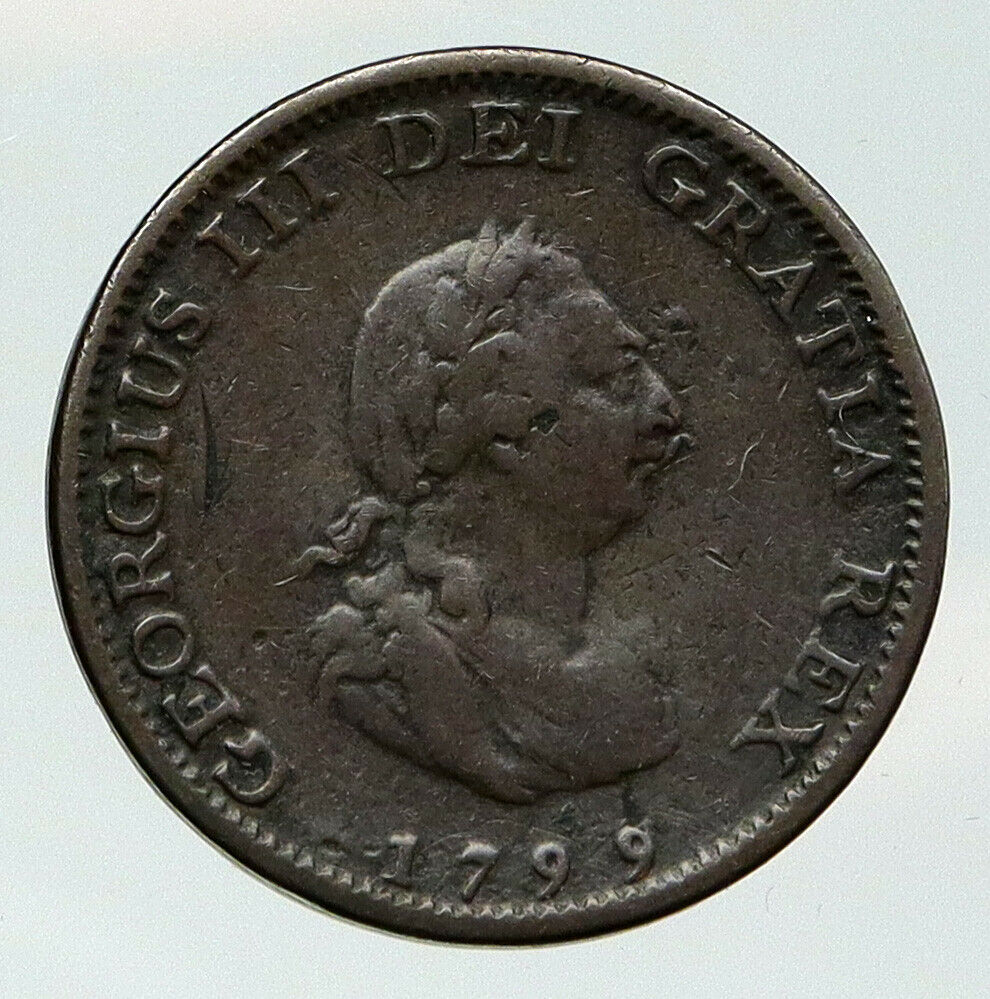 1799 GREAT BRITAIN United Kingdom UK King GEORGE III Farthing Token Coin i92100