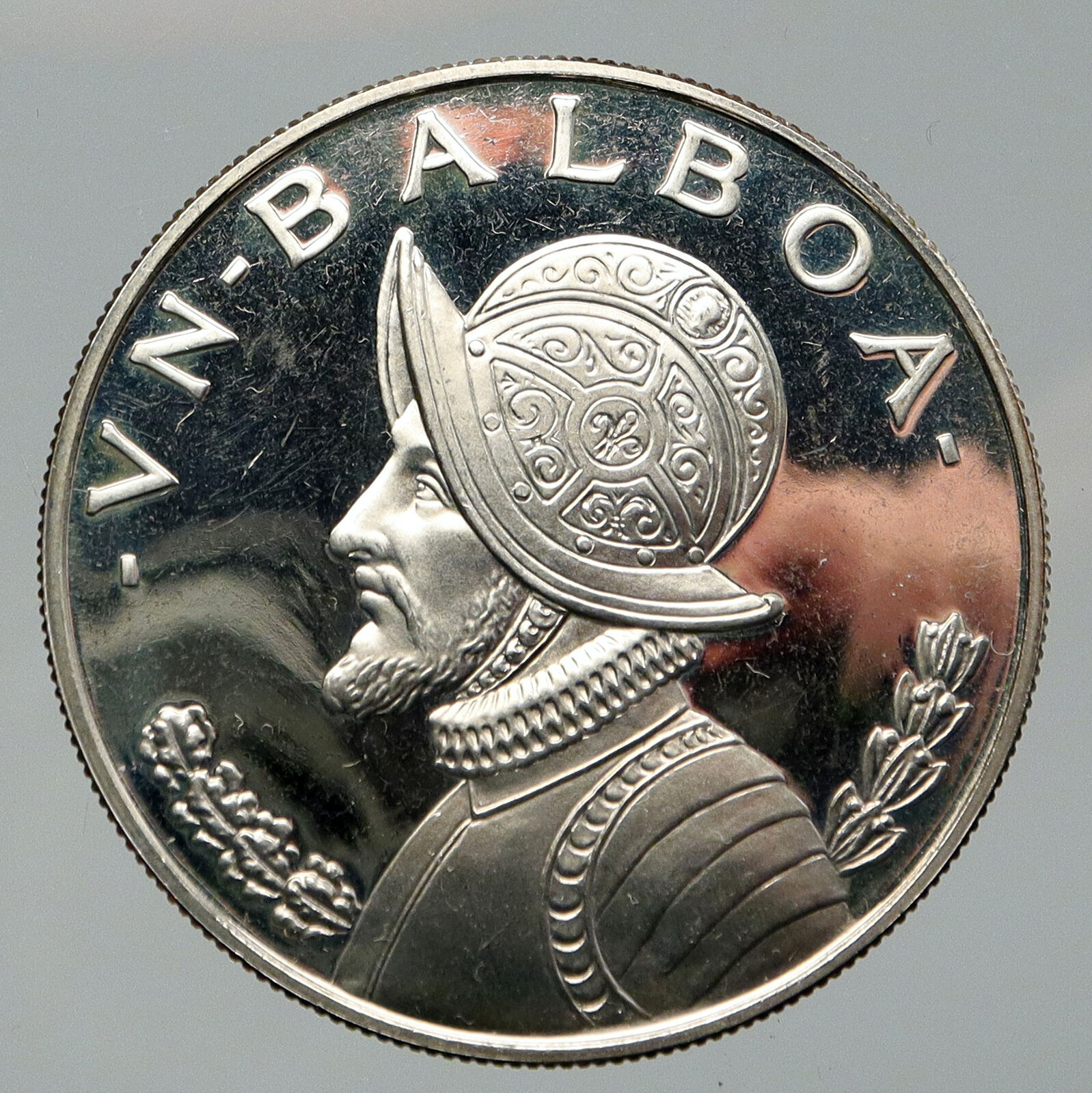 1973 PANAMA Large Silver CONQUISTADOR Antique Proof Silver BALBOA Coin i92099