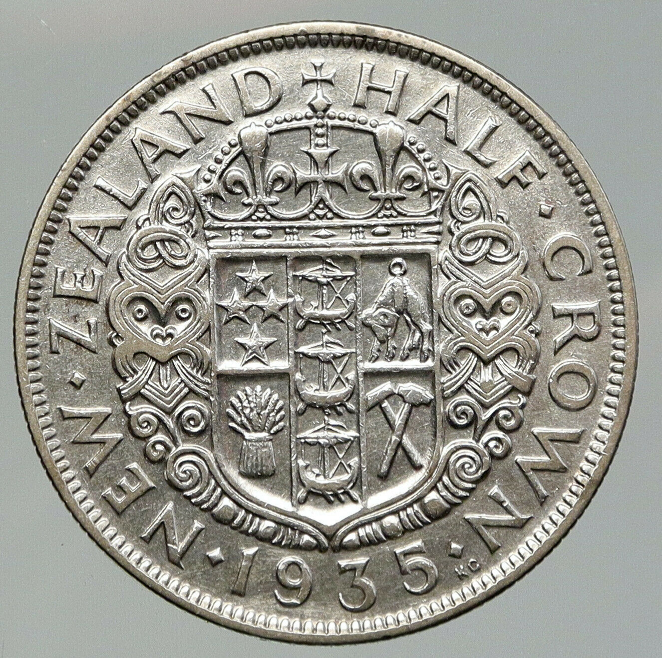 1935 NEW ZEALAND UK King George V Antique OLD Silver 1/2 Half Crown Coin i92109