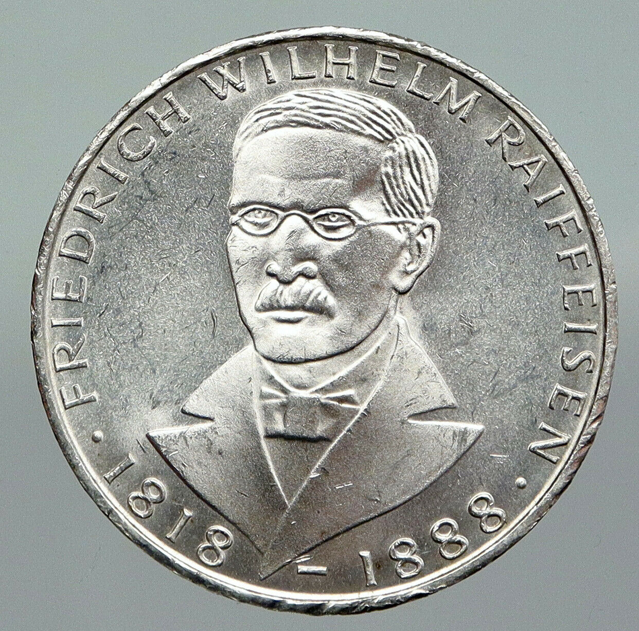 1968 J GERMANY Credit Union Friedrich Wilhelm Raiffeisen VINTAGE 5Mk Coin i92299