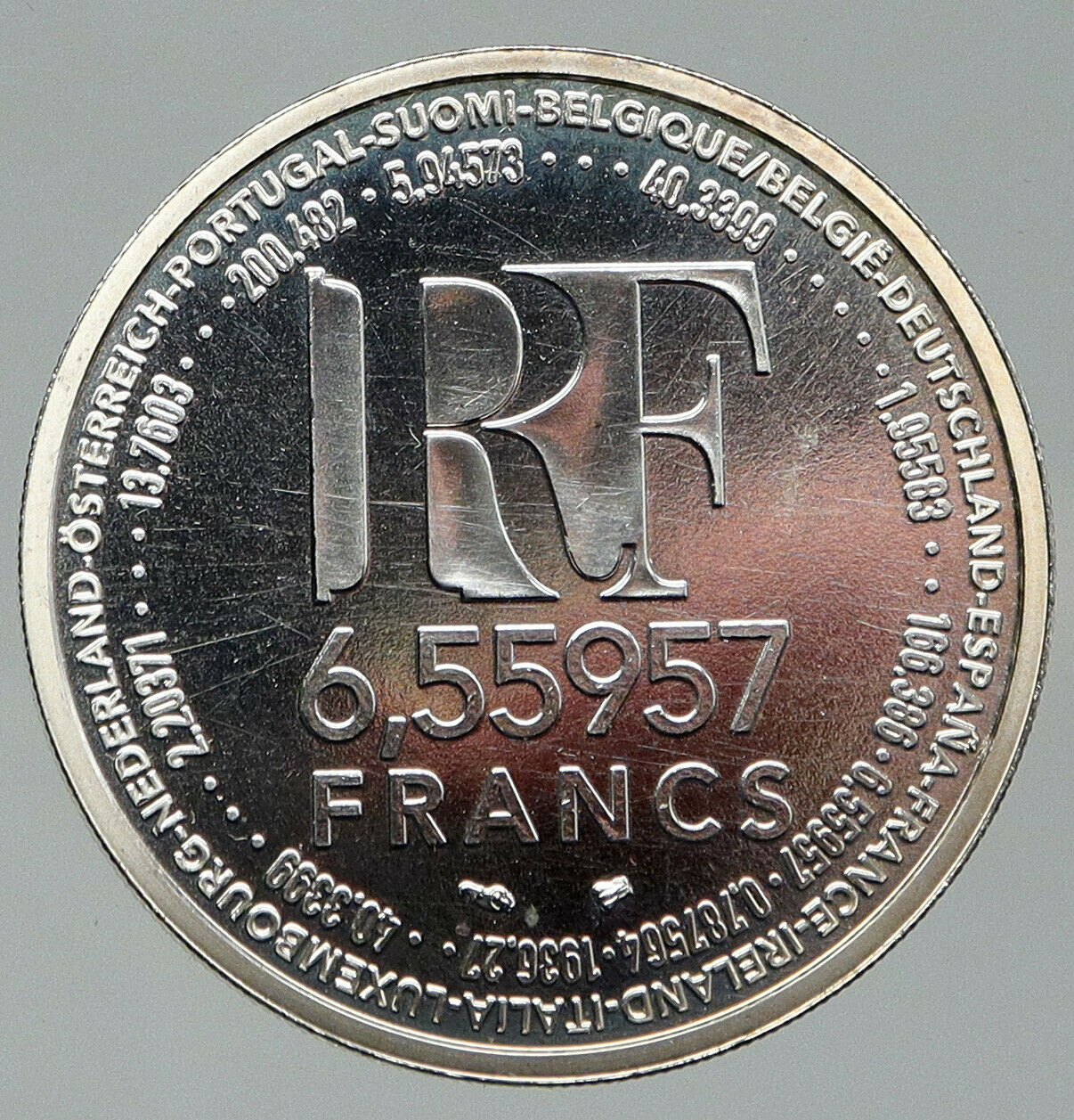 1999 FRANCE Euro Conversion INTRO Europa OLD Silver 6.55957 Francs Coin i92102