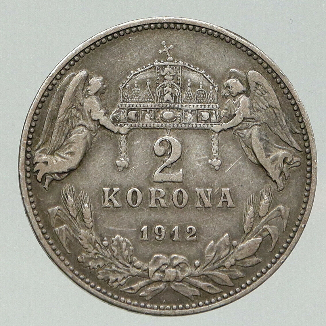 1912 HUNGARY w King Franz Joseph I Hungarian Antique Silver 2 Korona Coin i92122