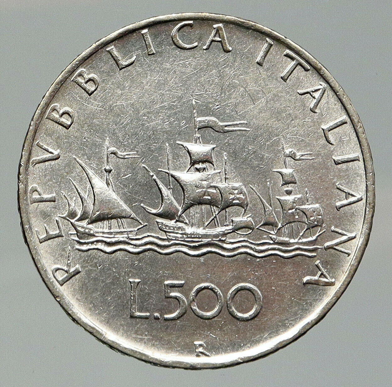 1959 ITALY CHRISTOPHER COLUMBUS Ship DISCOVER America SILVER 500 LRA Coin i92115