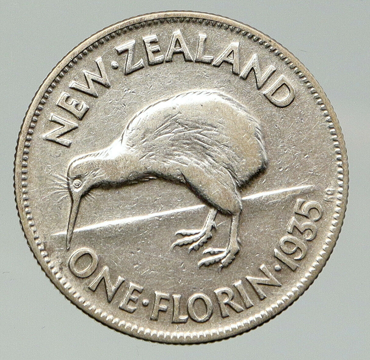 1935 NEW ZEALAND under UK King George V Silver Florin Coin w KIWI BIRD i92125