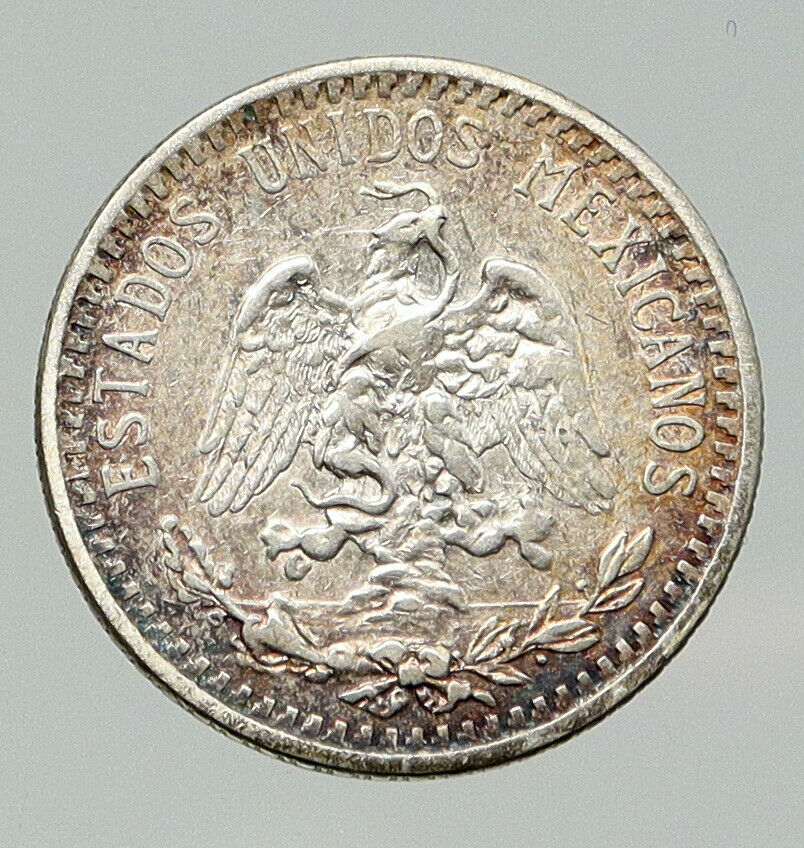 1919 MEXICO Pythagorian Cap of LIBERTY Antique 20 Centavos Silver Coin i92123