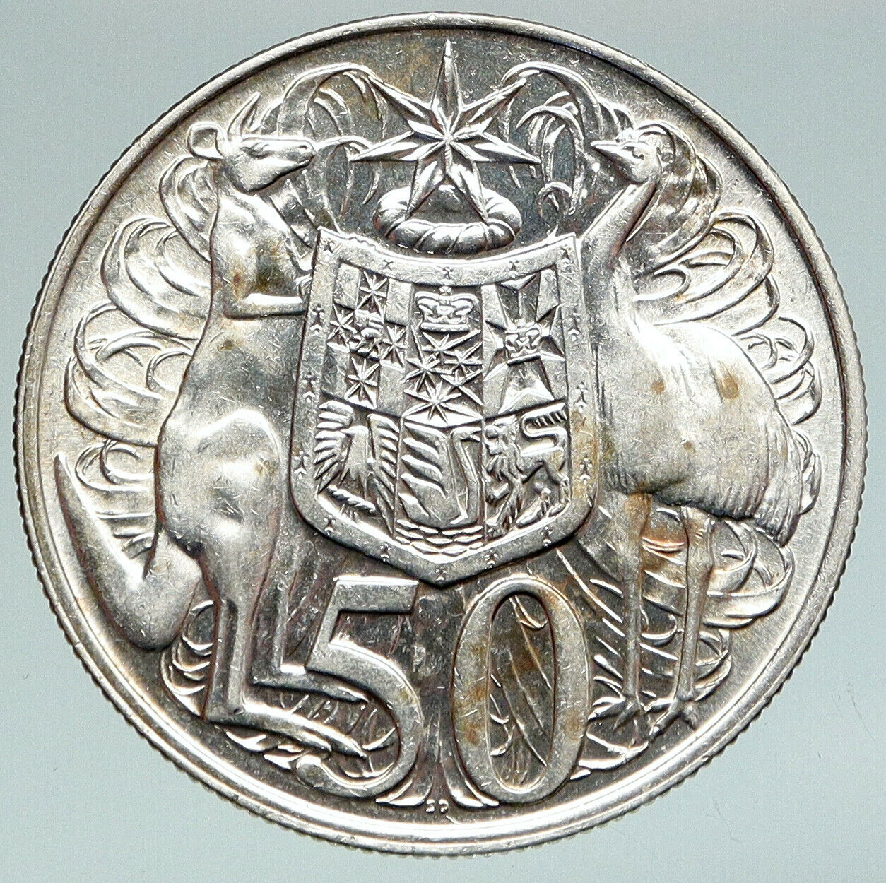 1966 AUSTRALIA UK Queen Elizabeth II with Kangaroos Silver 50 Cents Coin i91159