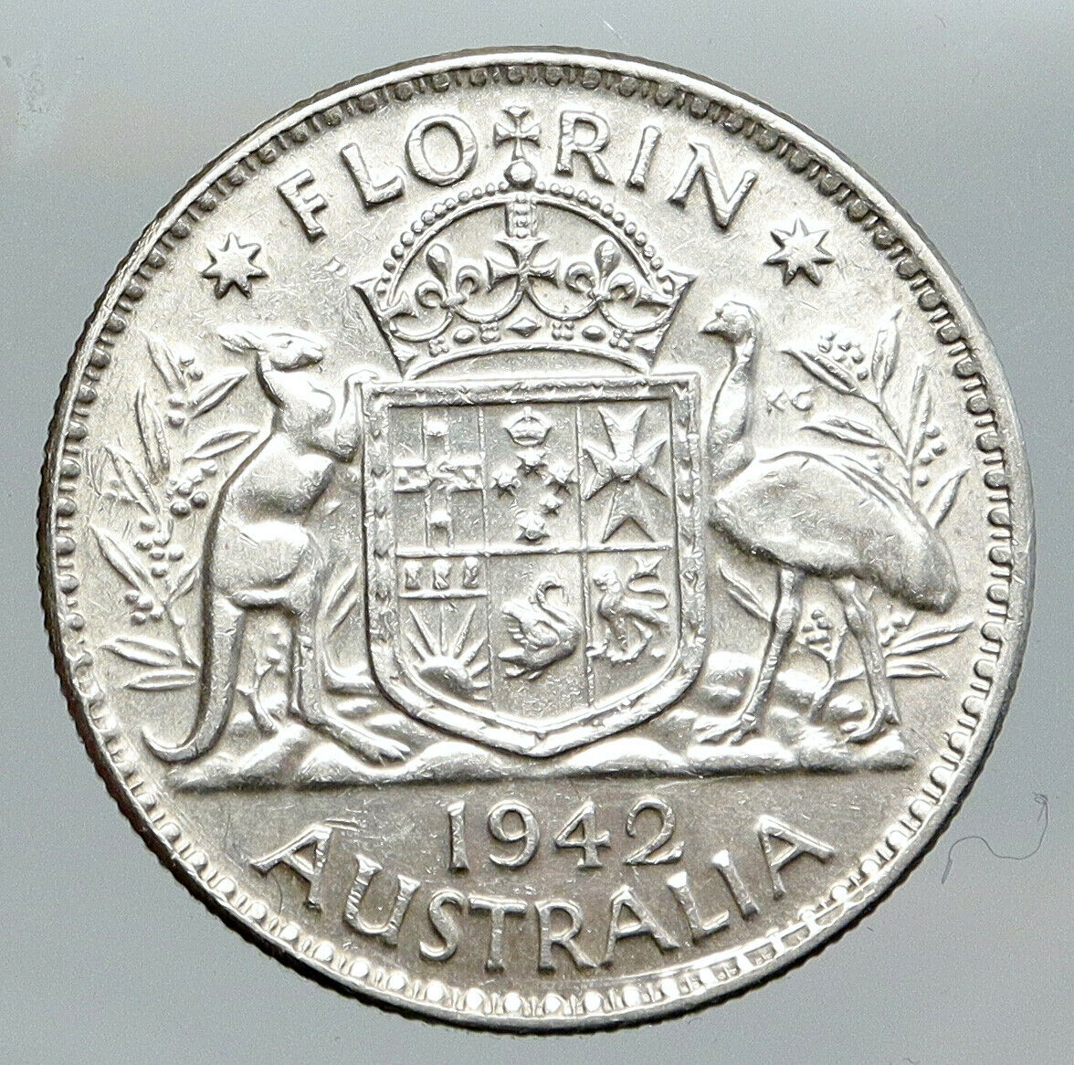 1942 AUSTRALIA Large King George VI Kangaroos VINTAGE Silver Florin Coin i91957