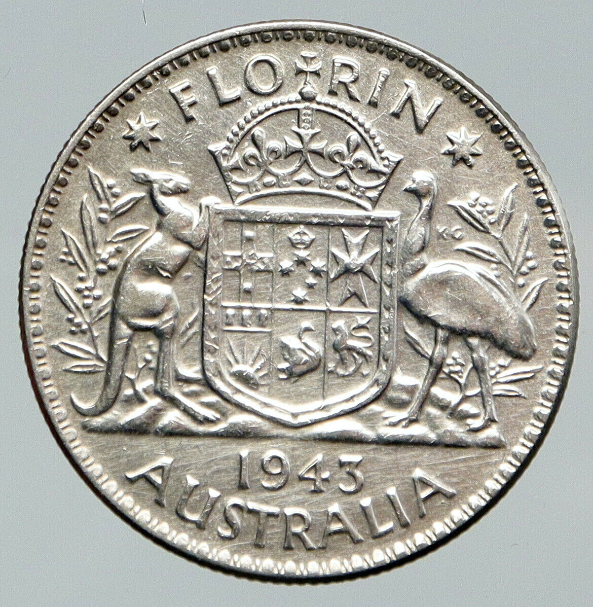 1943M AUSTRALIA Large King George VI Kangaroos VINTAGE Silver Florin Coin i91961