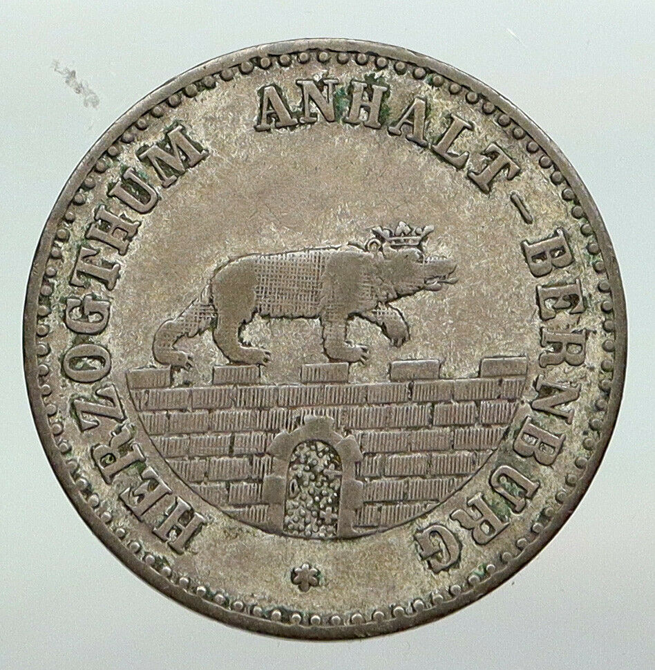 1861 GERMANY German States Anhalt-Bernburg Antique Silver 1/6 Thaler Coin i91907