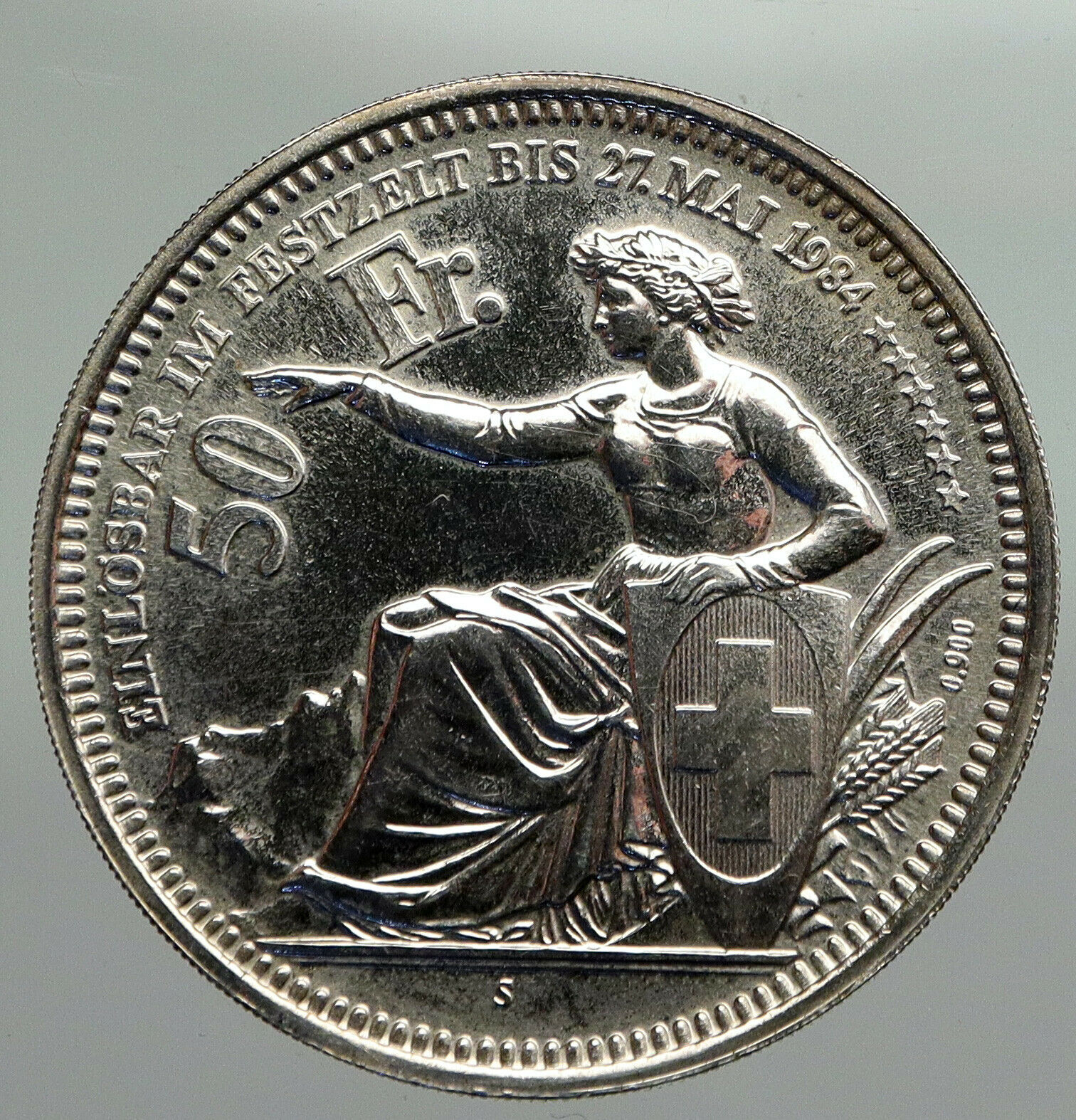 1934 SWITZERLAND Swiss SHOOTING FESTIVAL Oberhasli Silver 50 Francs Coin i91914