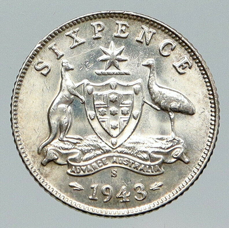 1943S AUSTRALIA King George VI Kangaroos Antique OLD Silver Sixpence Coin i91958