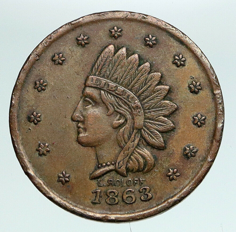 1862 United States CIVIL WAR Time PATRIOTIC Indian Headdress SALOON Token i90859